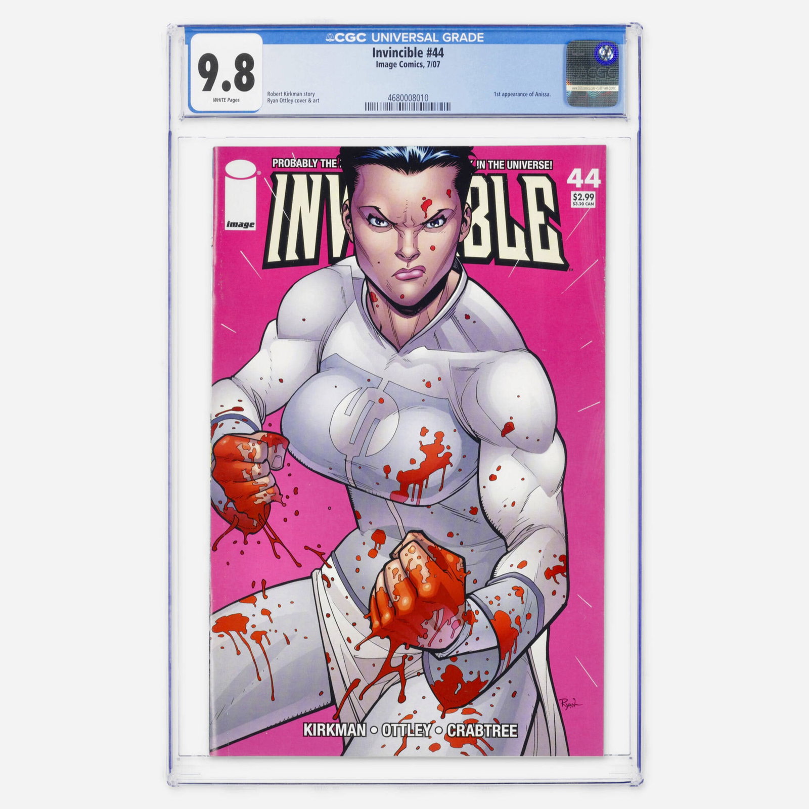 Image Comics Invincible #44 CGC 9.8: Image Comics Invincible #44 CGC 9.8 USA, 2007 Invincible #44 features the first appearance of Anissa, a powerful Viltrumite warrior who would go on to become one of the most formidable figures in the