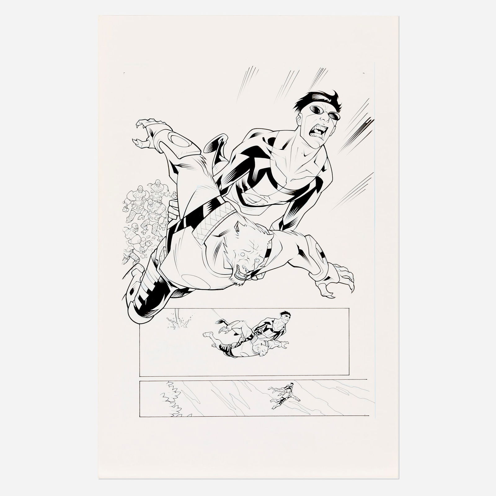 Jason Howard and Cliff Rathburn, Astounding Wolf-Man #11 Story Page 4 Original Art: Jason Howard and Cliff Rathburn Astounding Wolf-Man #11 Story Page 4 Original Art (Image Comics, 2008) blueline pencil and ink 17 h x 11 w in (43 x 28 cm) Astounding Wolf-Man #11, story page