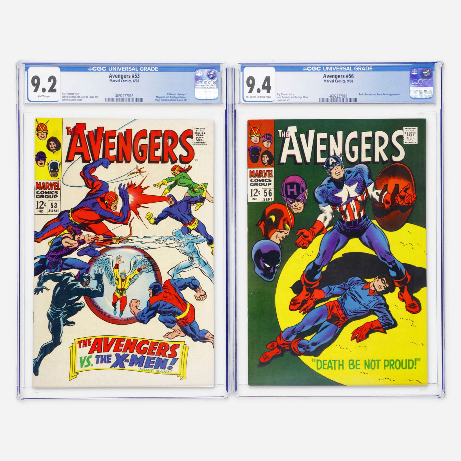 2 Marvel Comics Avengers #53 and #56 CGC Group (1 of 2)