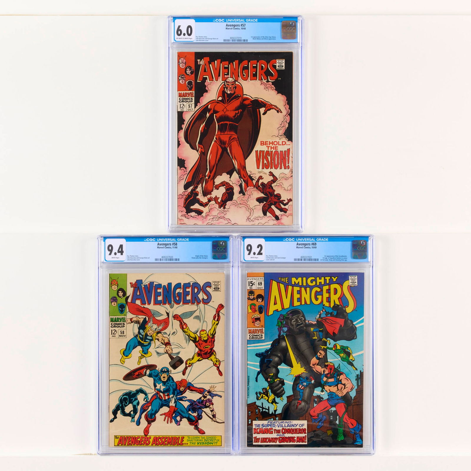 3 Marvel Comics Avengers #57, #58 and #69 CGC Group (1 of 2)