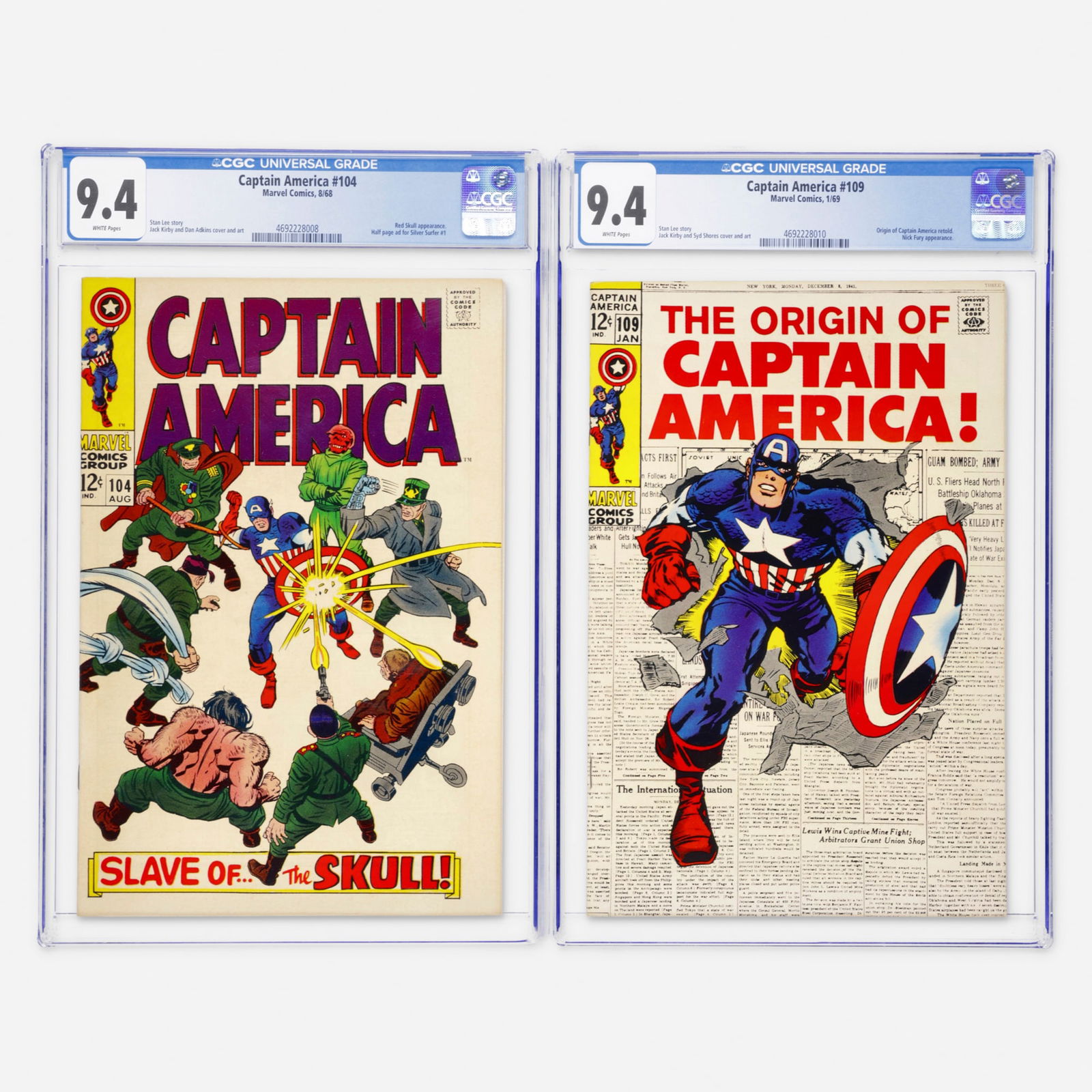 2 Marvel Comics Captain America #104 and #109 CGC 9.4 Group (1 of 2)