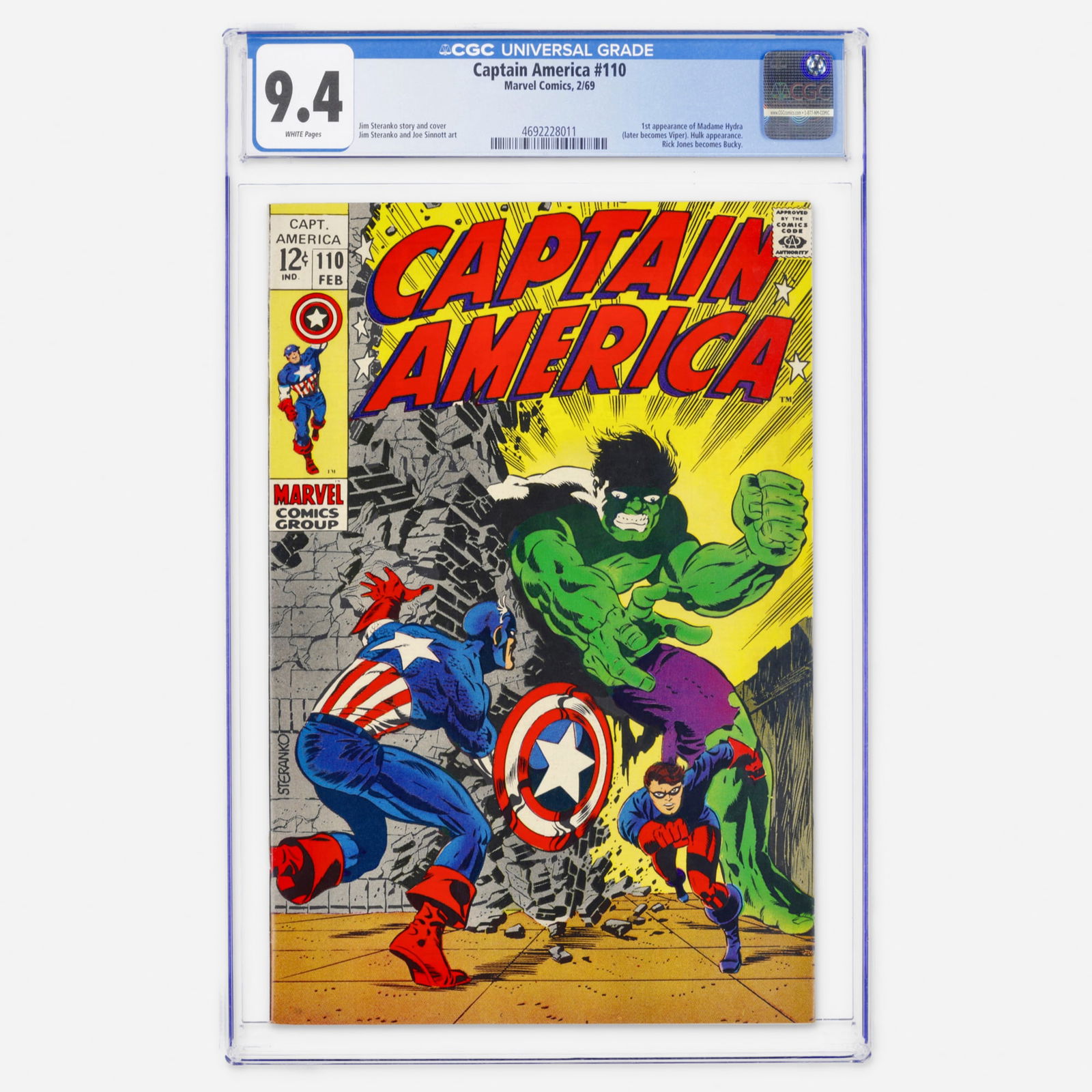 Marvel Comics Captain America #110 CGC 9.4 (1 of 2)