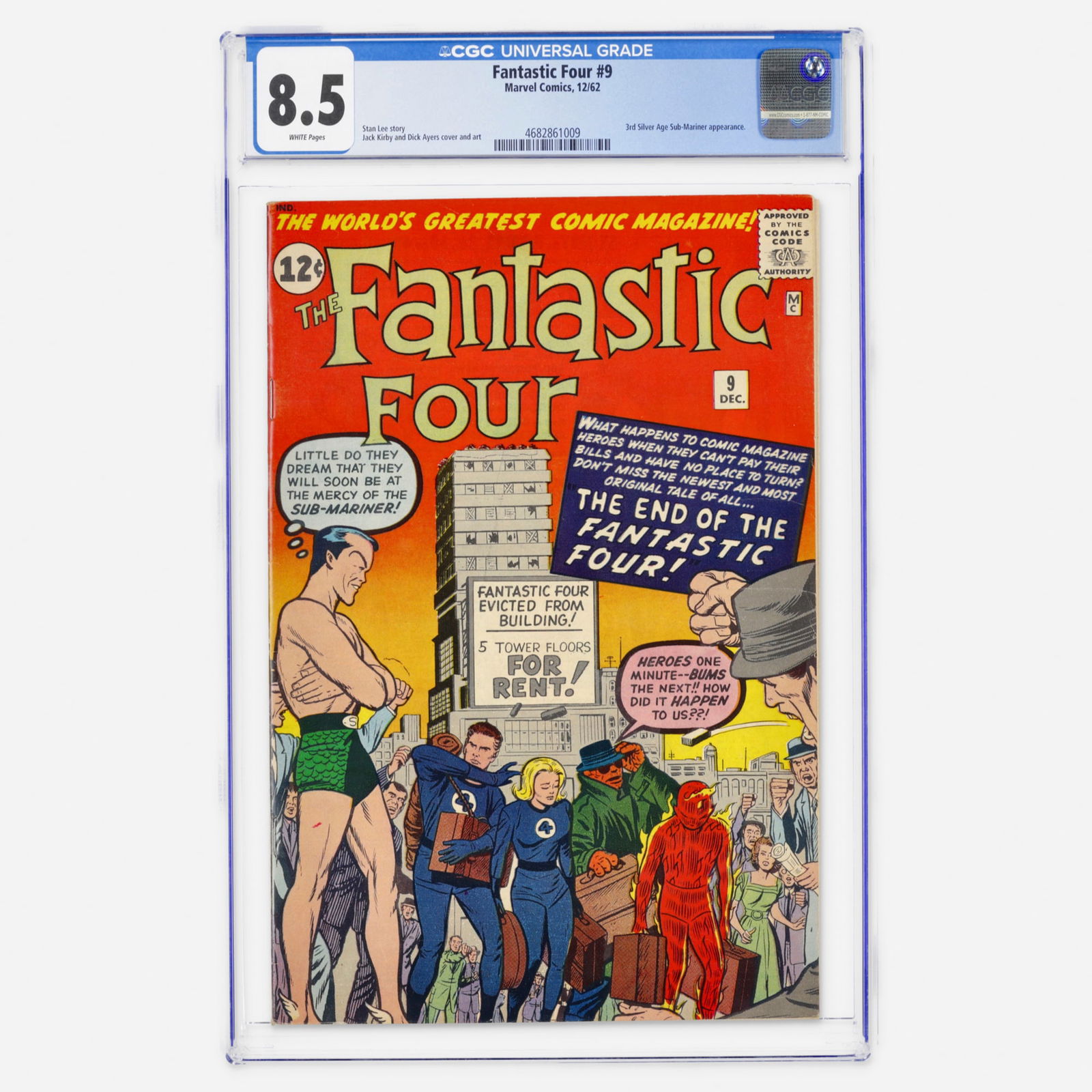 Marvel Comics Fantastic Four #9 CGC 8.5: Marvel Comics Fantastic Four #9 CGC 8.5 USA, 1962 Fantastic Four #9 featuring the third Silver Age appearance of the Sub-Mariner, presenting beautifully for the grade with vivid color and pure