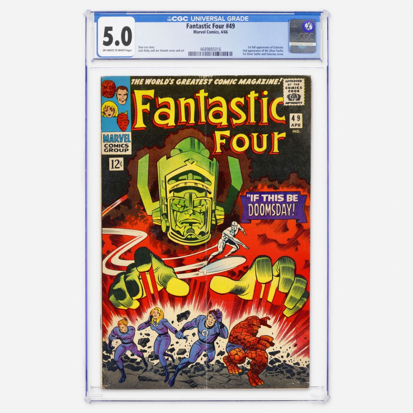 Marvel Comics Fantastic Four #49 CGC 5.0: Marvel Comics Fantastic Four #49 CGC 5.0 USA, 1966 Fantastic Four #49 features the first full appearance of Galactus, the second appearance of the Silver Surfer, and the first cover featuring both Sil