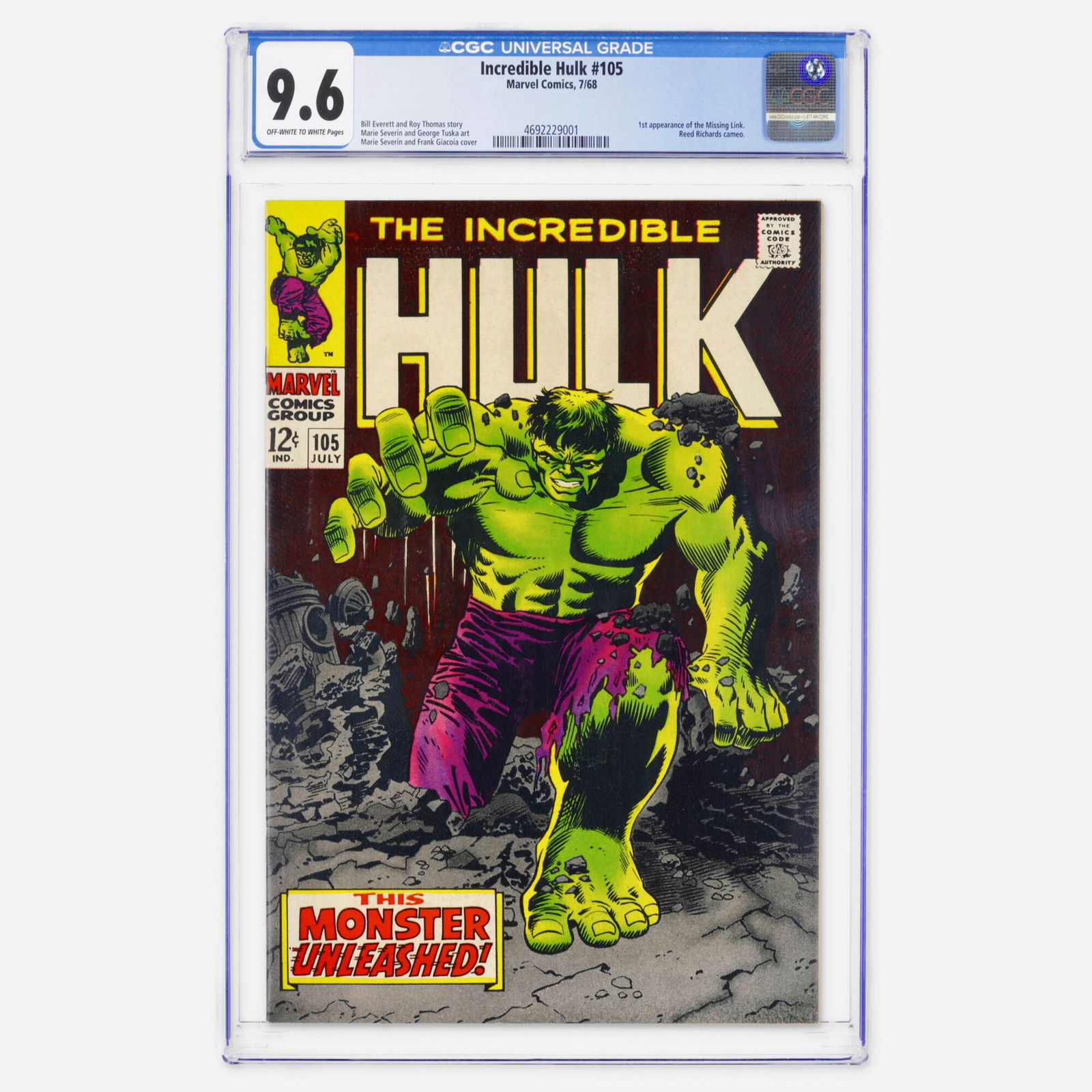 Marvel Comics Incredible Hulk #105 CGC 9.6 (1 of 2)