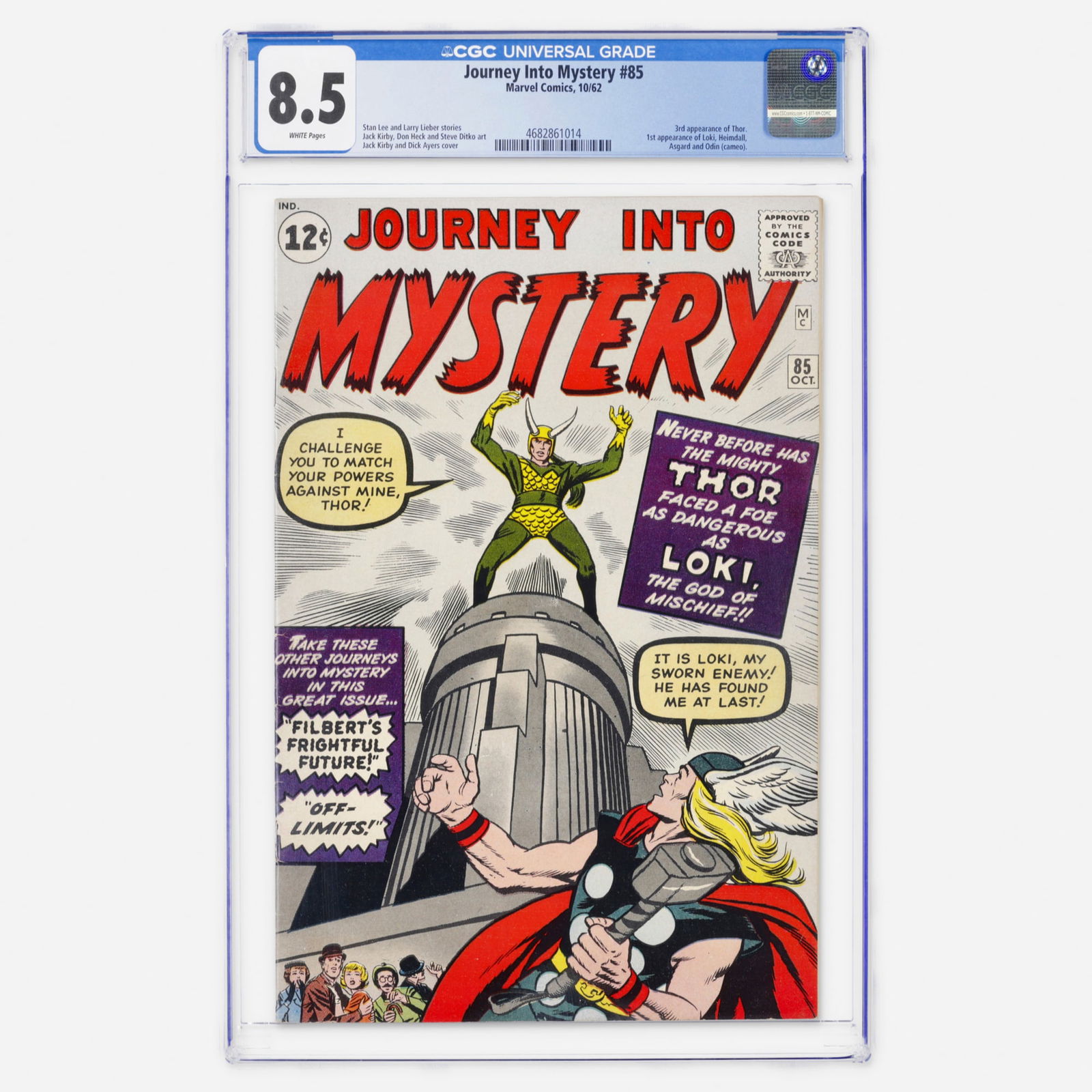 Marvel Comics Journey Into Mystery #85 CGC 8.5: Marvel Comics Journey Into Mystery #85 CGC 8.5 USA, 1962 An exceptional high grade survivor, this beautiful CGC 8.5 with white pages has been held by our consignor for 64 years since being