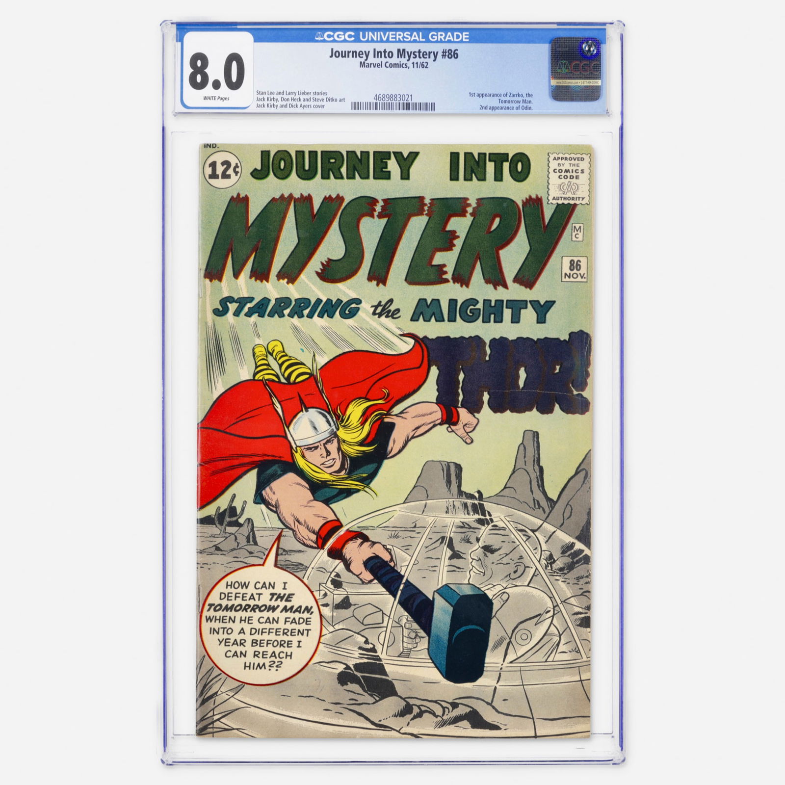 Marvel Comics Journey Into Mystery #86 CGC 8.0: Marvel Comics Journey Into Mystery #86 CGC 8.0 USA, 1962 This Silver Age issue features the first appearance of Zarrko, the Tomorrow Man and the second appearance of Odin. Stan Lee and Larry