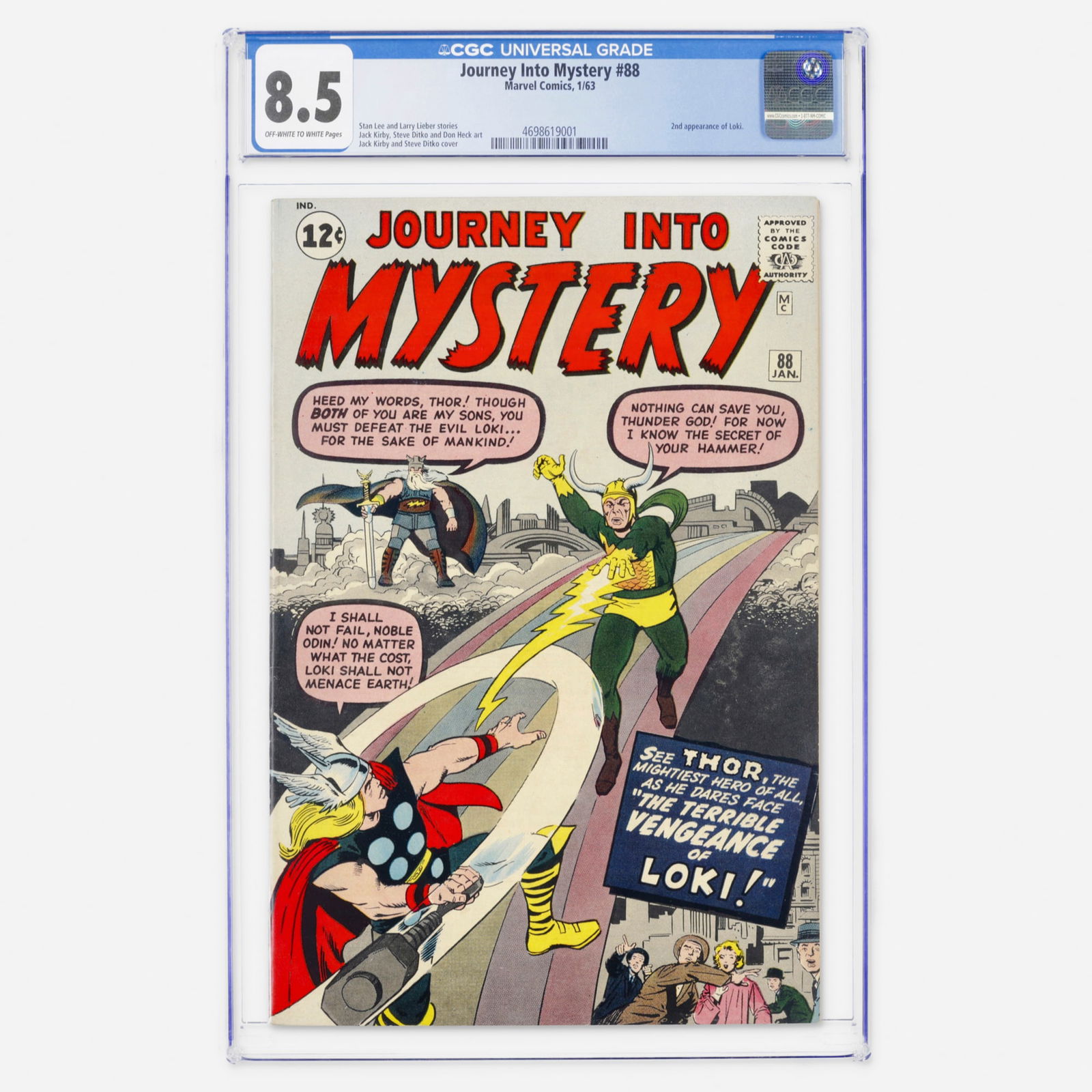 Marvel Comics Journey Into Mystery #88 CGC 8.5: Marvel Comics Journey Into Mystery #88 CGC 8.5 USA, 1963 A pivotal Silver Age issue featuring the second appearance of Loki. Stan Lee and Larry Lieber provide the stories with art by the