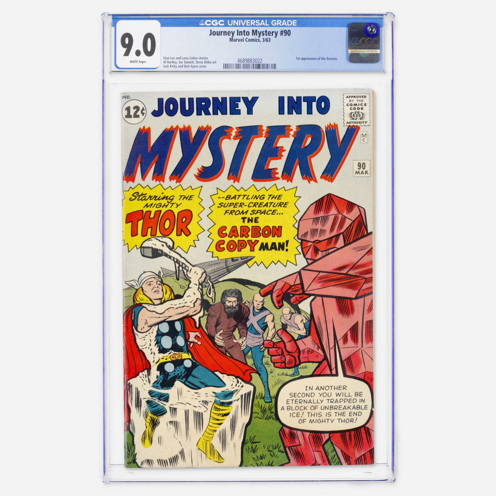 Marvel Comics Journey Into Mystery #90 CGC 9.0: Marvel Comics Journey Into Mystery #90 CGC 9.0 USA, 1963 Journey Into Mystery #90 features the first appearance of the Xartans. Stan Lee and Larry Lieber stories with interior art by Al Hartley,