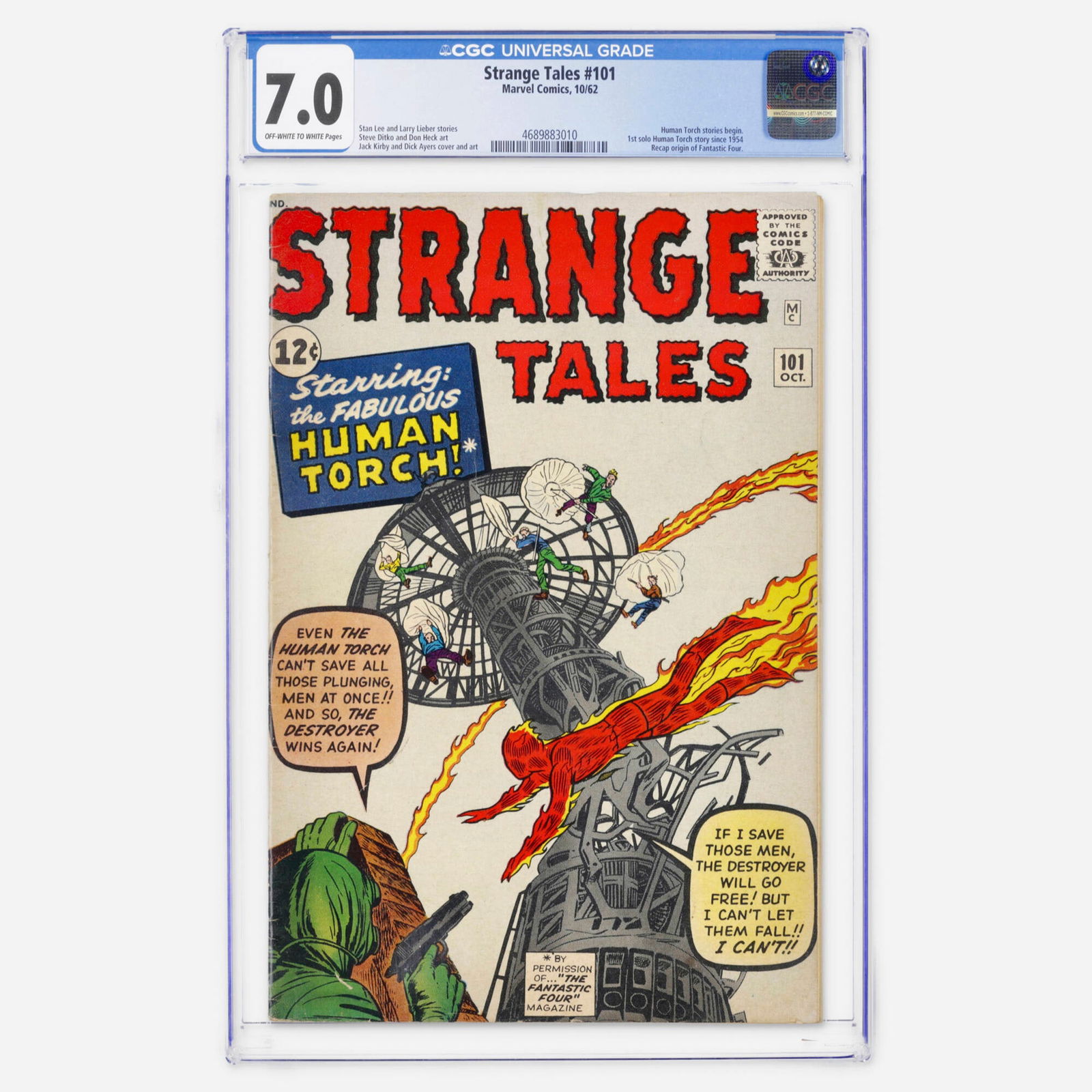 Marvel Comics Strange Tales #101 CGC 7.0: Marvel Comics Strange Tales #101 CGC 7.0 USA, 1962 This Silver Age milestone begins solo Human Torch stories and features a recap of the Fantastic Four origin. It features a cover and art by Jack Kirb