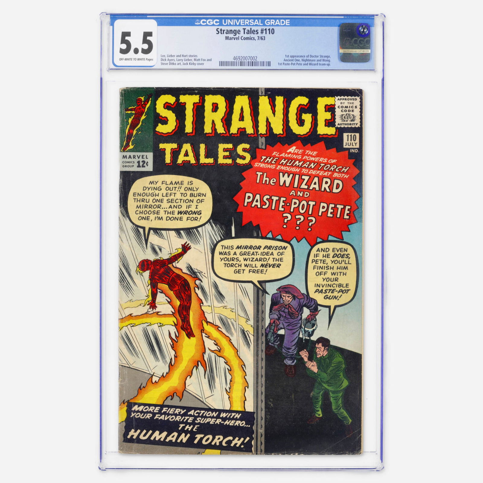 Marvel Comics Strange Tales #110 CGC 5.5: Marvel Comics Strange Tales #110 CGC 5.5 USA, 1963 A massive Silver Age key featuring the first appearance of Doctor Strange, the Ancient One, Nightmare, and Wong. Stan Lee and Steve Ditko introduced