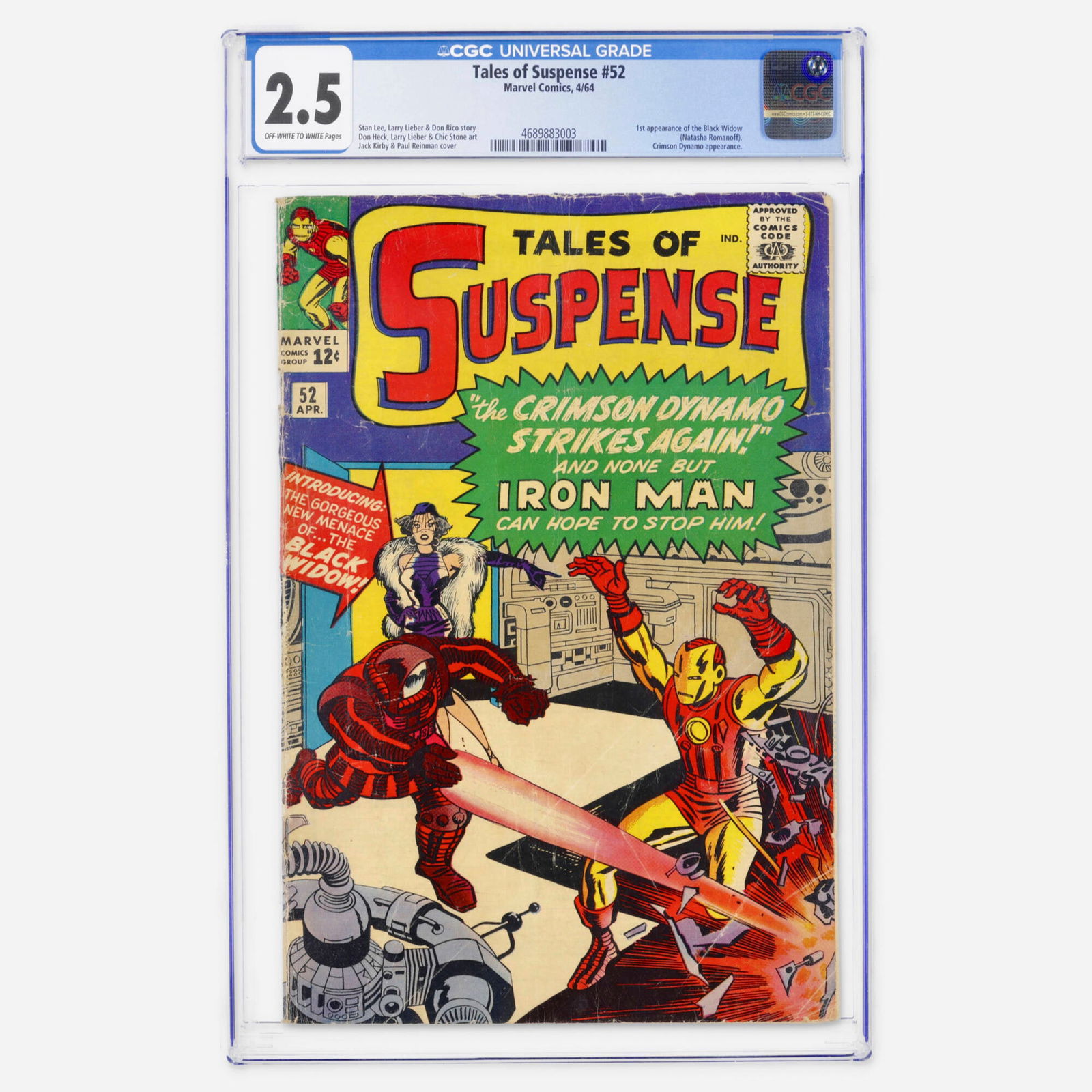 Marvel Comics Tales of Suspense #52 CGC 2.5: Marvel Comics Tales of Suspense #52 CGC 2.5 USA, 1964 This essential Silver Age key marks the first appearance of the Black Widow (Natasha Romanoff) and an appearance by the Crimson Dynamo. The creati