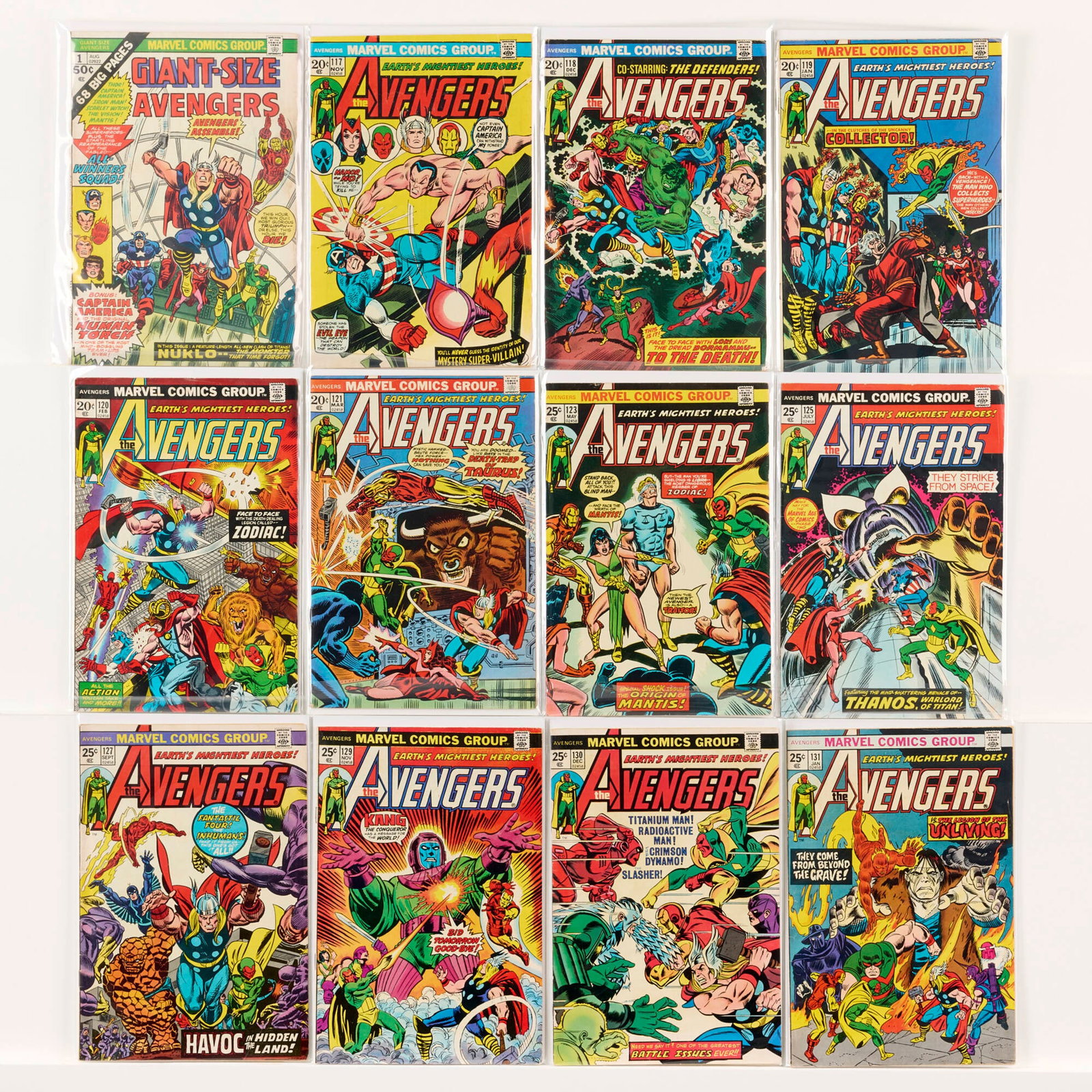 21 Marvel Comics Mixed Title Group: 21 Marvel Comics Mixed Title Group USA, 20th Century Group includes:Marvel Comics Avengers #117 (2.0-3.0), #118-#121, #123, #125, #127, #129-#131; Giant-Size Avengers #1 (Grades range 3.0-5.