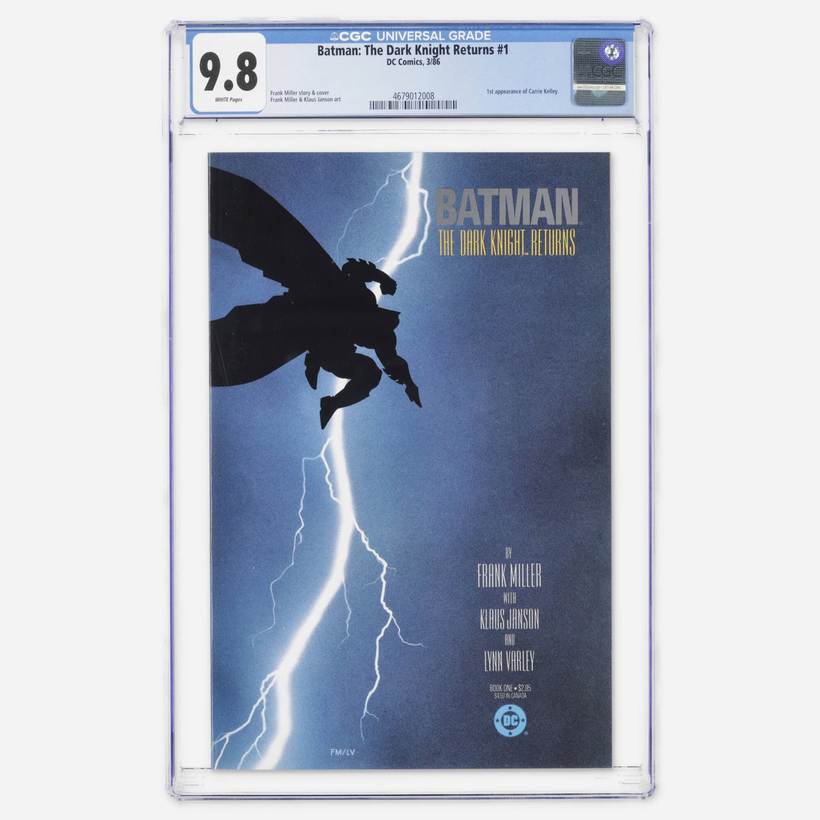 DC Comics Batman: The Dark Knight Returns #1 CGC 9.8: DC Comics Batman: The Dark Knight Returns #1 CGC 9.8 USA, 1986 This Modern Age masterpiece marks the first appearance of Carrie Kelley (the new Robin), it was written, illustrated, and covered by the