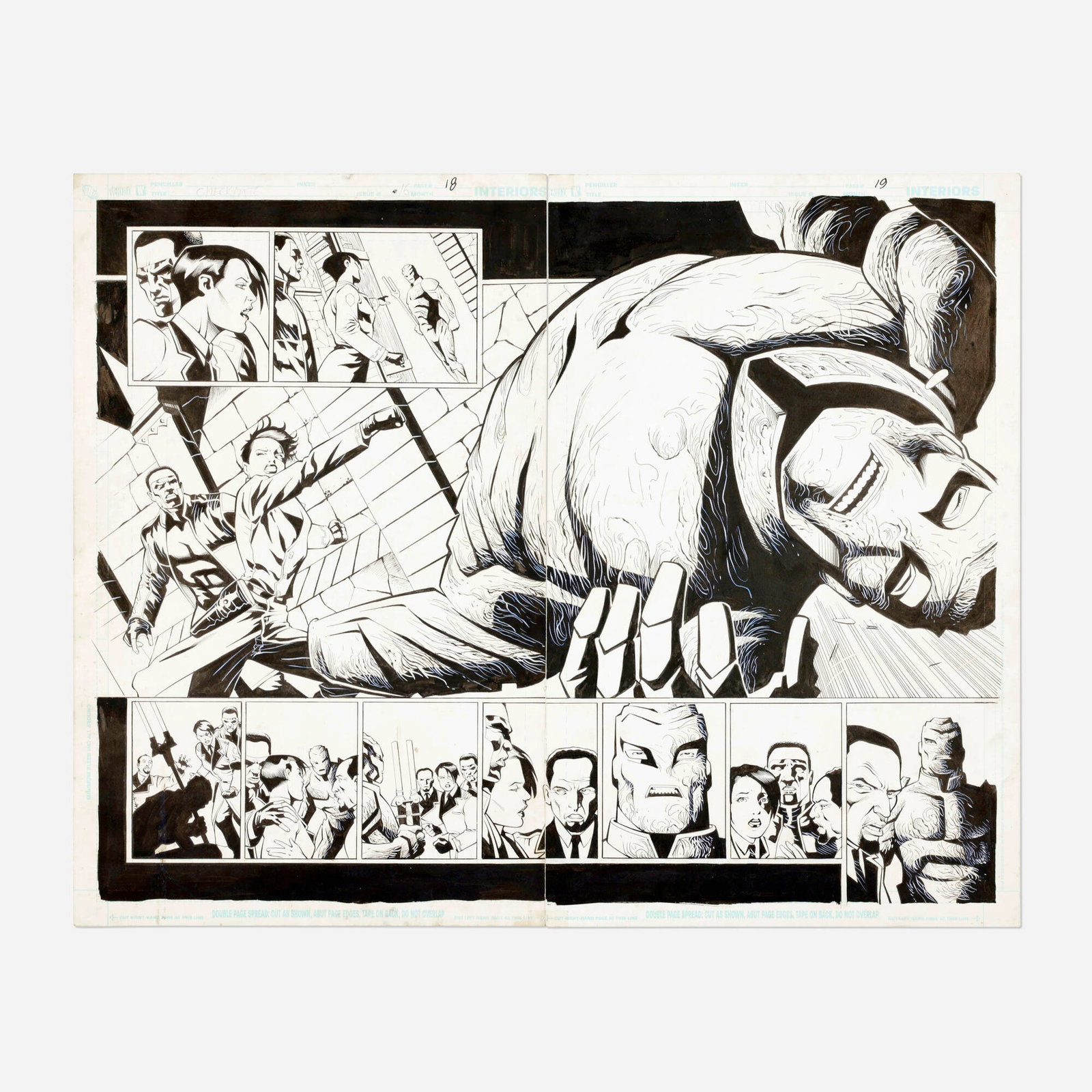 Joe Bennett and Joe Prado, Checkmate #16 Story Pages 18 and 19 Original Art (DC Comics, 2007): Joe Bennett and Joe Prado Checkmate #16 Story Pages 18 and 19 Original Art (DC Comics, 2007) pencil and ink on Bristol board 17 h x 21 w in (43 x 53 cm) Condition Notes: The art is