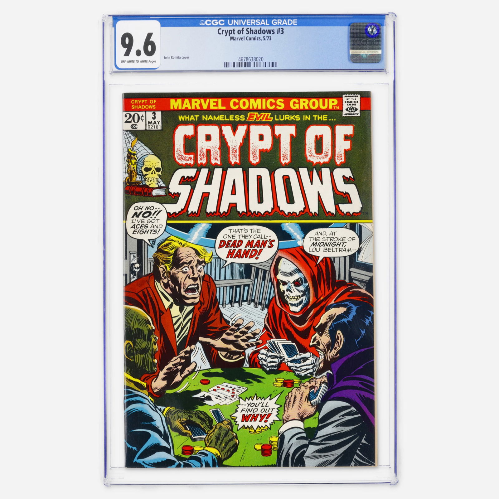 Marvel Comics Crypt of Shadows #3 CGC 9.6: Marvel Comics Crypt of Shadows #3 CGC 9.6 USA, 1973 This Bronze Age horror anthology from Marvel features a cover by the iconic John Romita. It represents a high-grade example of the era's popular sup