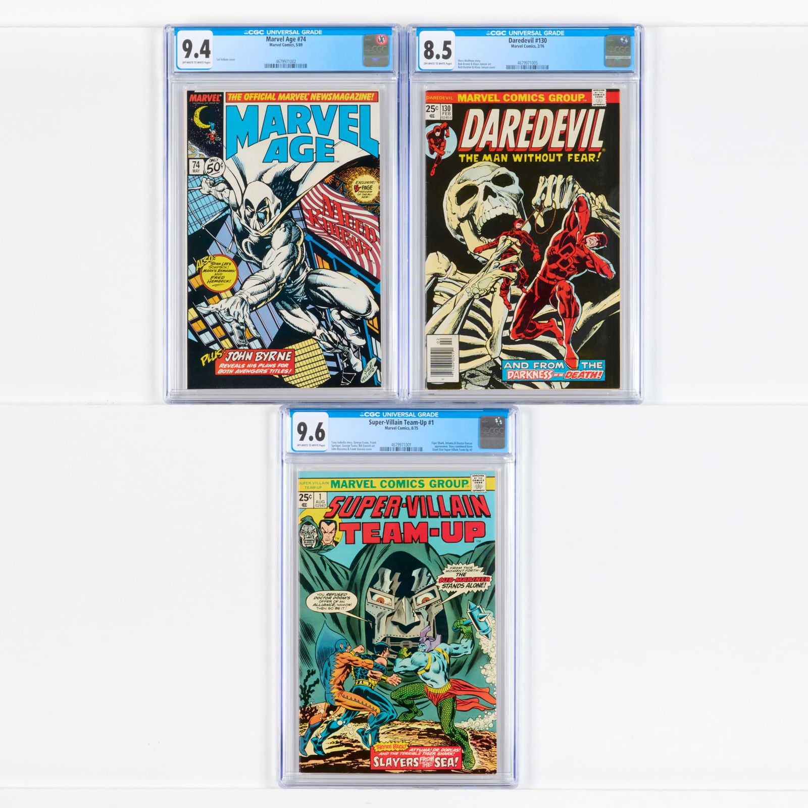 3 Marvel Comics CGC Group: 3 Marvel Comics CGC Group USA, 20th Century Marvel Comics Daredevil #130 CGC 8.5 (2/76) CGC#: 4679971005Population: 10 in 8.5, 65 higher Grader Notes: