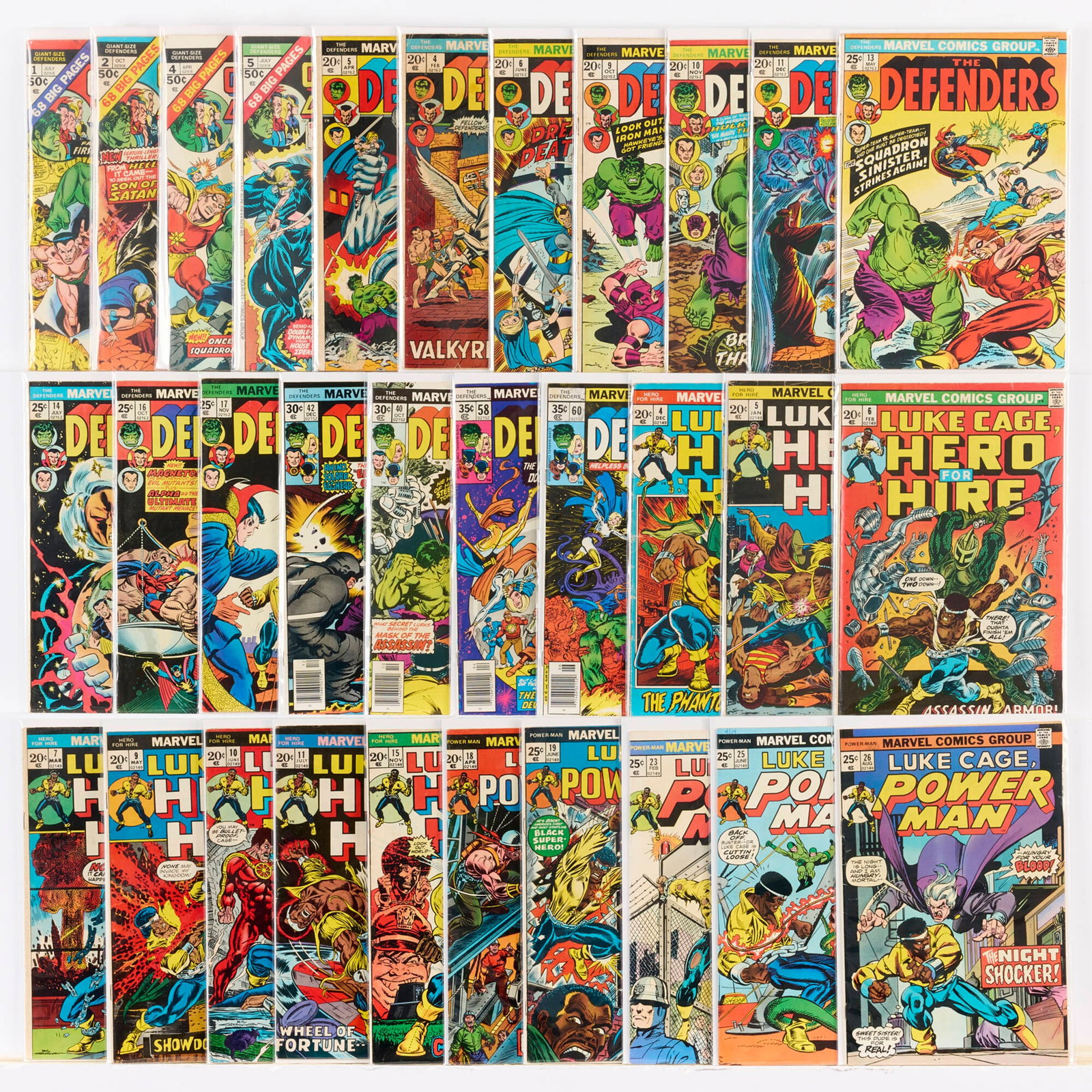 31 Marvel Comics Defenders and Hero For Hire Group: 31 Marvel Comics Defenders and Hero For Hire Group USA, 20th Century Group includes:Marvel Comics Defenders #4, #5 (Grades range 2.0-3.0), #6, #9-#11, #13, #14, #16, #17, #40, #42, #58, #60 (Grades
