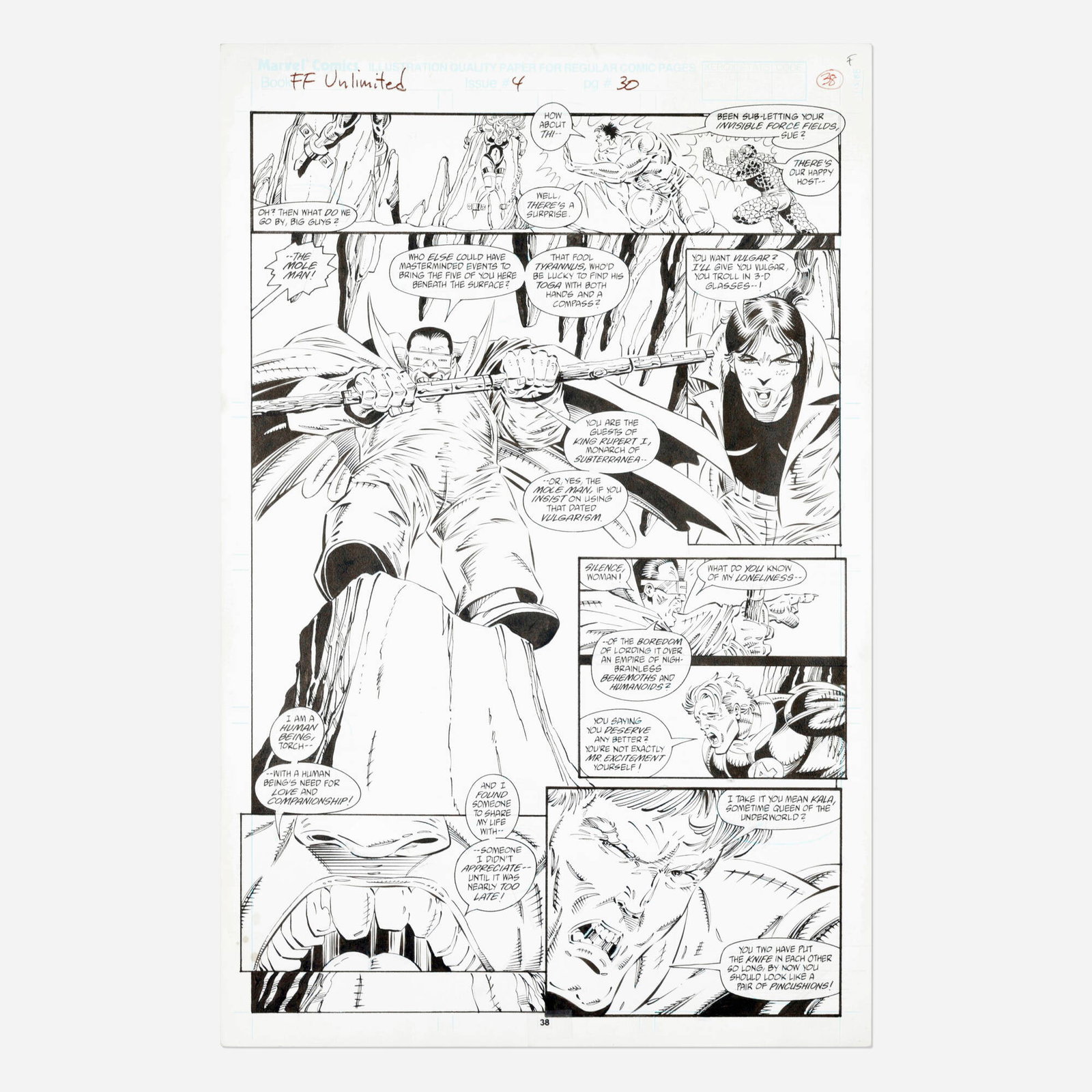 Herb Trimpe and Steve Montano, Fantastic Four Unlimited #4 Story Page 30 Original Art: Herb Trimpe and Steve Montano Fantastic Four Unlimited #4 Story Page 30 Original Art (Marvel Comics, 1993) pencil and ink on Bristol board, word balloons inked directly on board 17 h x 11 w in (43 x 2