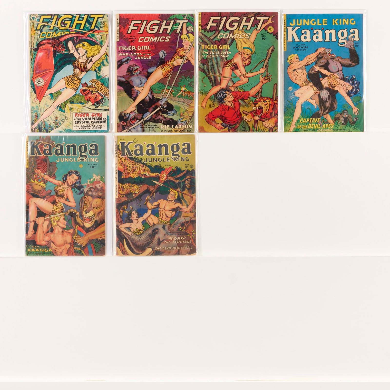 6 Fiction House Fight Comics and Kaanga Comics Group: 6 Fiction House Fight Comics and Kaanga Comics Group USA, 20th Century Group includes:Fiction House Fight Comics #59 (2.0-2.5), #73 (3.0-4.0), #77 (4.0-5.0); Kaanga Comics #6 (4.0-5.0), #9 (