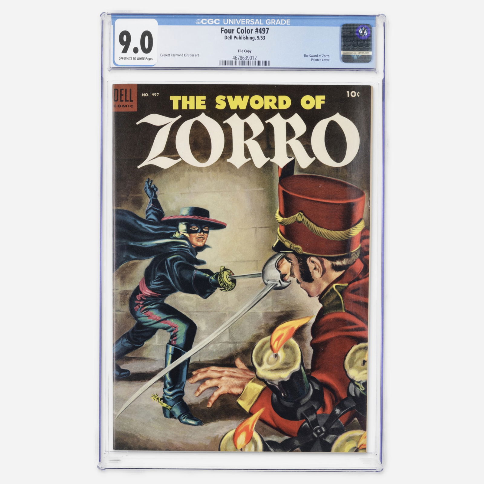 Dell Publishing Four Color #497 CGC 9.0 File Copy: Dell Publishing Four Color #497 CGC 9.0 File Copy USA, 1953 This Golden Age File Copy features The Sword of Zorro with a beautiful painted cover. Interiors are handled by artist Everett Raymond Kinstl