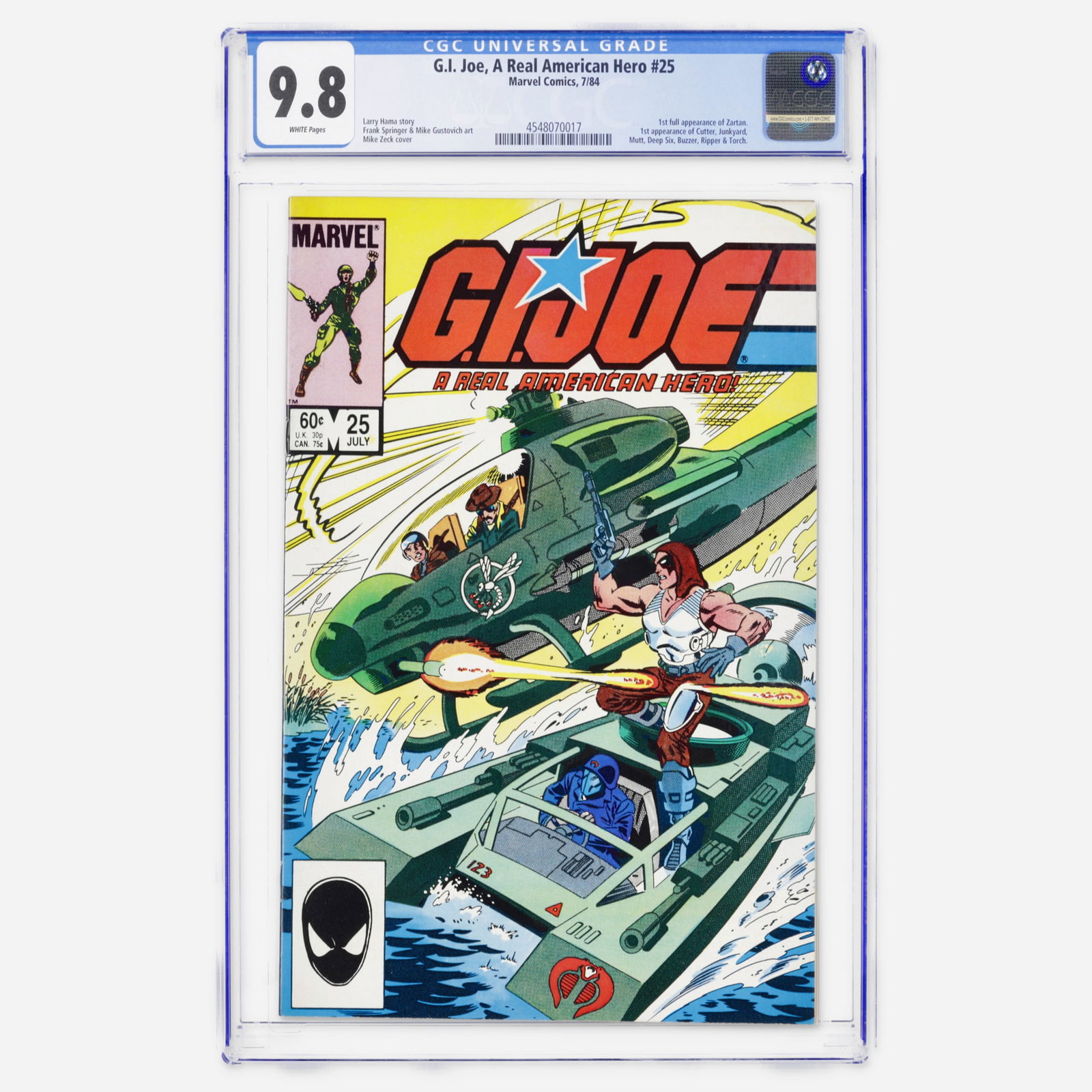 Marvel Comics G.I. Joe, A Real American Hero #25 CGC 9.8: Marvel Comics G.I. Joe, A Real American Hero #25 CGC 9.8 USA, 1984 This copy represents a significant find, achieving the highest-known top population status in this grade. From the Bronze Age, this k
