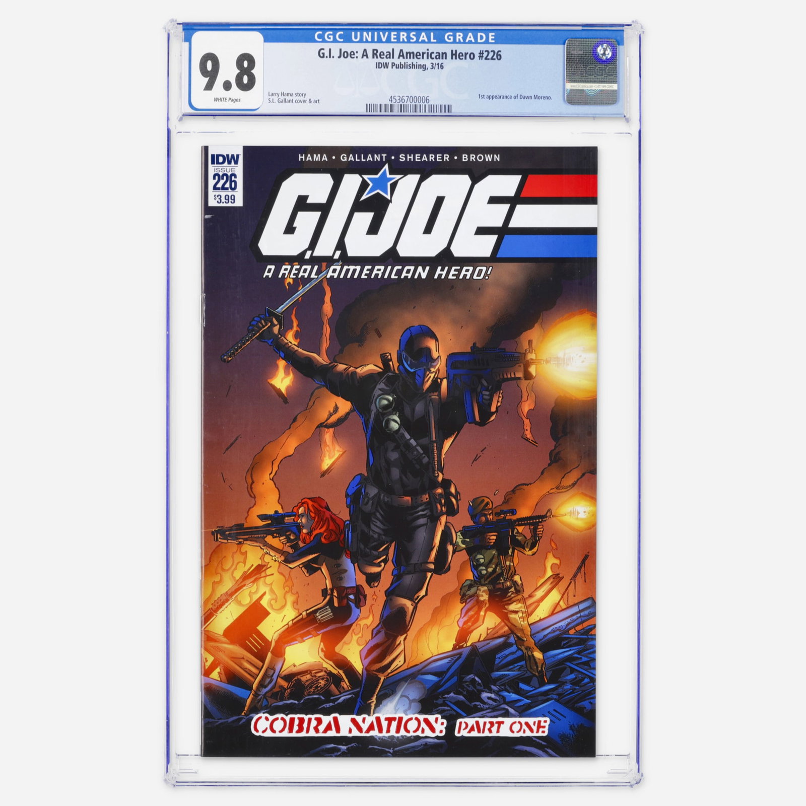 IDW Publishing G.I. Joe: A Real American Hero #226 CGC 9.8: IDW Publishing G.I. Joe: A Real American Hero #226 CGC 9.8 USA, 2016 This copy represents a significant find, achieving the highest-known top population status in this grade. A Modern Age key featurin