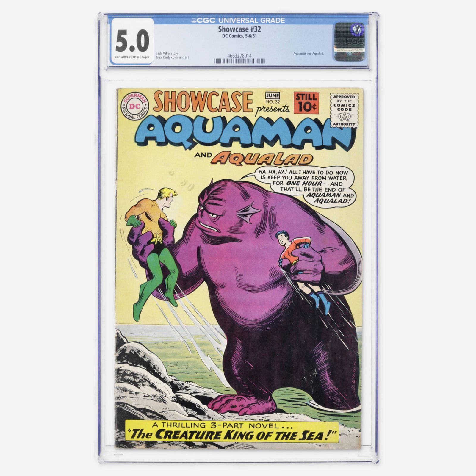 DC Comics Showcase #32 CGC 5.0: DC Comics Showcase #32 CGC 5.0 USA, 1961 A Silver Age showcase for Aquaman and Aqualad written by Jack Miller with cover and interior art by the legendary Nick Cardy. CGC#: 4663278014 Po