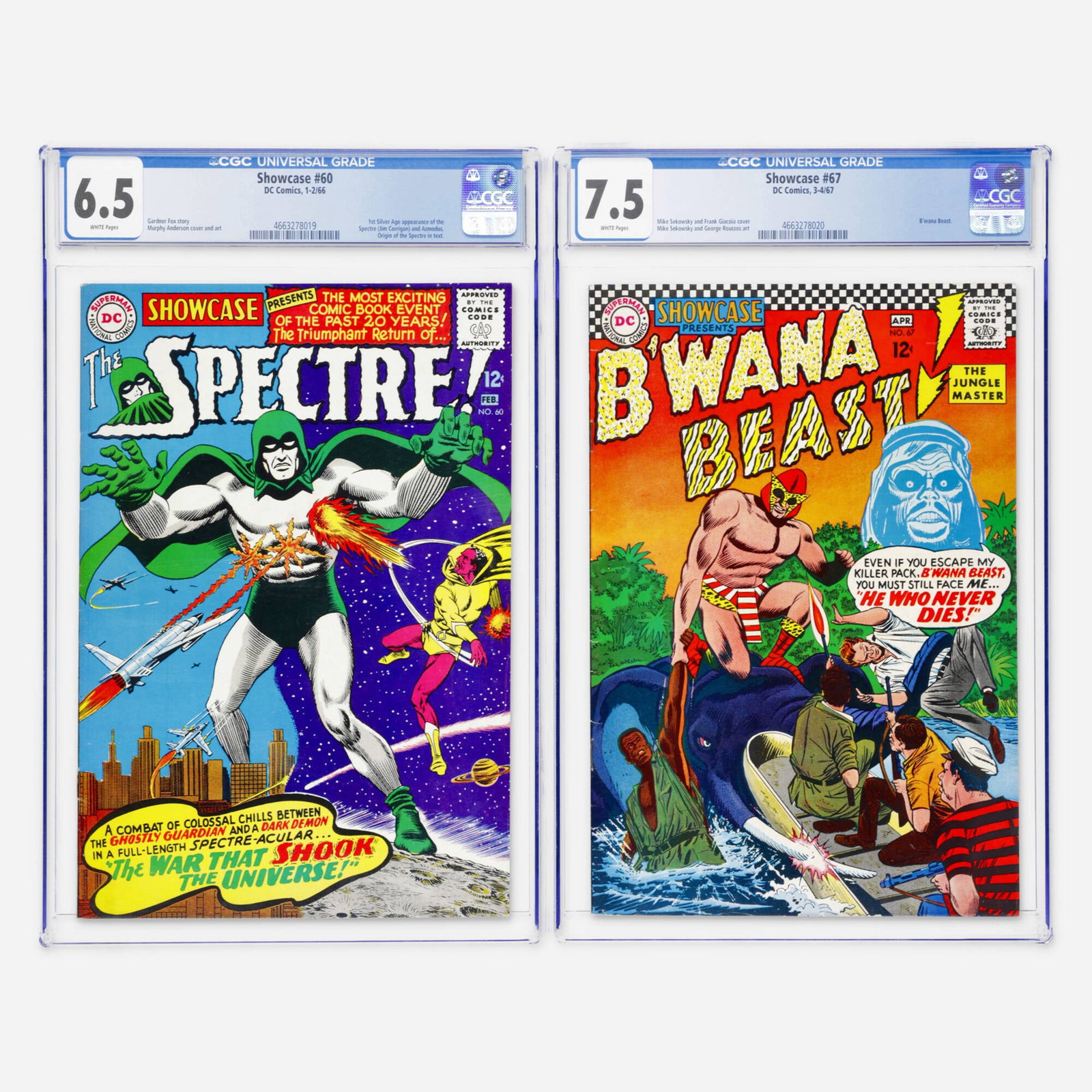 2 DC Comics Showcase #60 and #67 CGC Group: 2 DC Comics Showcase #60 and #67 CGC Group USA, 20th Century DC Comics Showcase #60 CGC 6.5 (1-2/66) CGC#: 4663278019Population: 84 in 6.5, 504 higher Grade