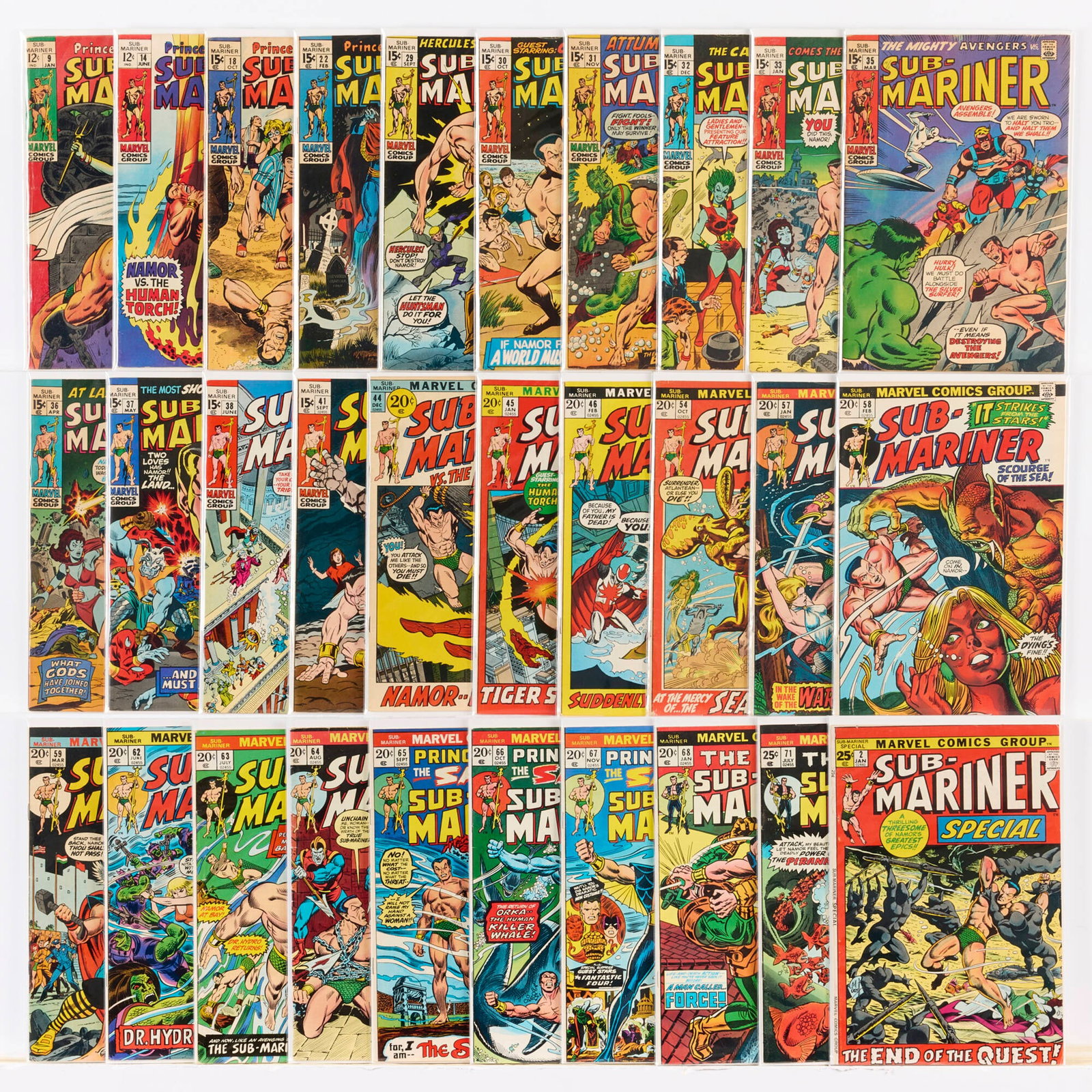 30 Marvel Comics Sub-Mariner #9-#71 Group: 30 Marvel Comics Sub-Mariner #9-#71 Group USA, 20th Century Group includes:Marvel Comics Sub-Mariner #9, #14, #18, #22, #29, #30-#33, #35 (Grades range 3.5-5.5), #36-#38, #41, #44-#46, #54, #57-#59