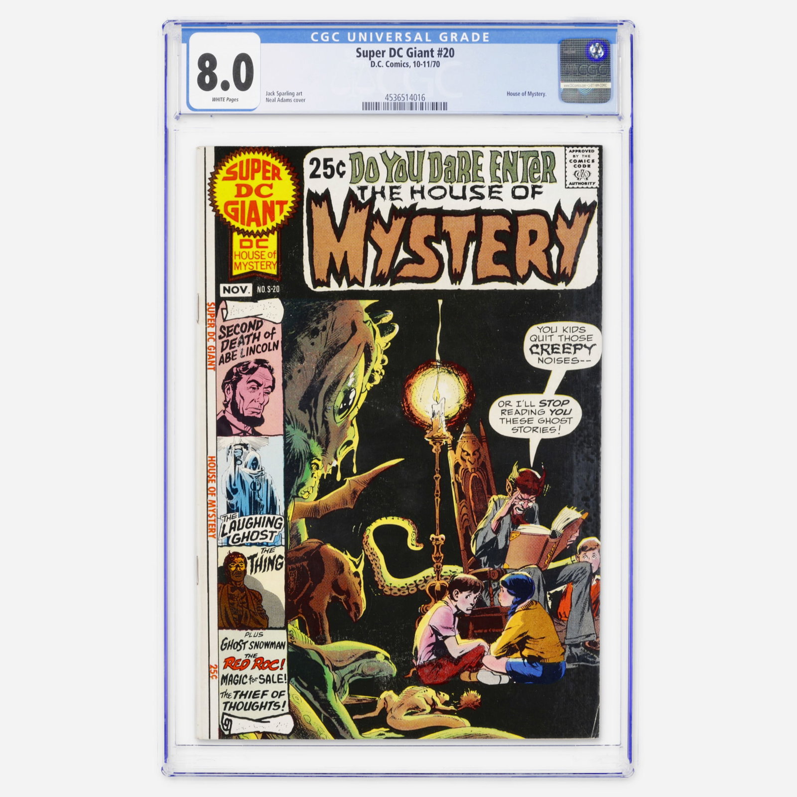DC Comics Super DC Giant #20 CGC 8.0: DC Comics Super DC Giant #20 CGC 8.0 USA, 1970 This Bronze Age giant-size issue features House of Mystery stories with art by Jack Sparling and a classic cover by Neal Adams. CGC#: 4536514016