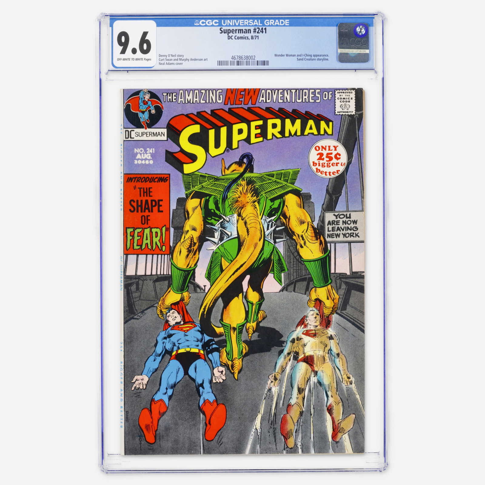 DC Comics Superman #241 CGC 9.6: DC Comics Superman #241 CGC 9.6 USA, 1971 High-grade Bronze Age issue featuring Wonder Woman and I-Ching during the Sand Creature storyline, it was written by Denny O'Neil with a Neal Adams cover. CGC