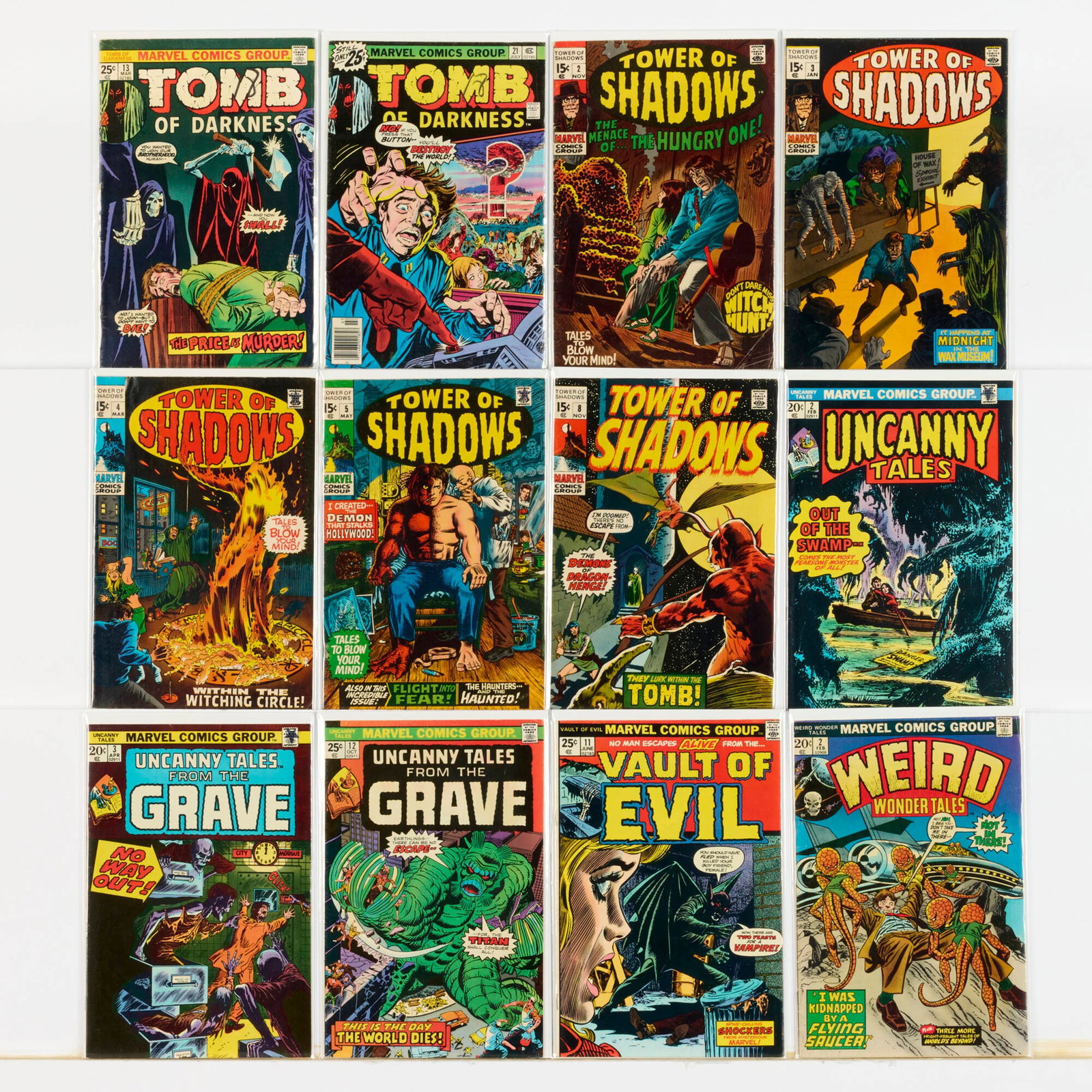 23 Marvel Comics Horror Mixed Title Group: 23 Marvel Comics Horror Mixed Title Group USA, 20th Century Group includes: Marvel Comics Tomb of Darkness #12, #21, Tower of Shadows #2-#5, #8 (Grades range 3.0-4.0), Uncanny Tales #