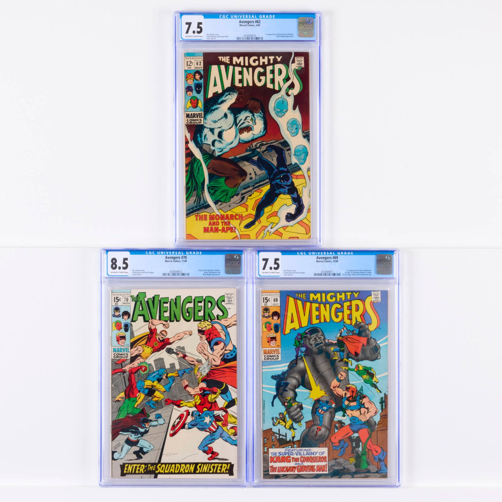 3 Marvel Comics Avengers #62, #69 and #70 CGC Group (1 of 2)