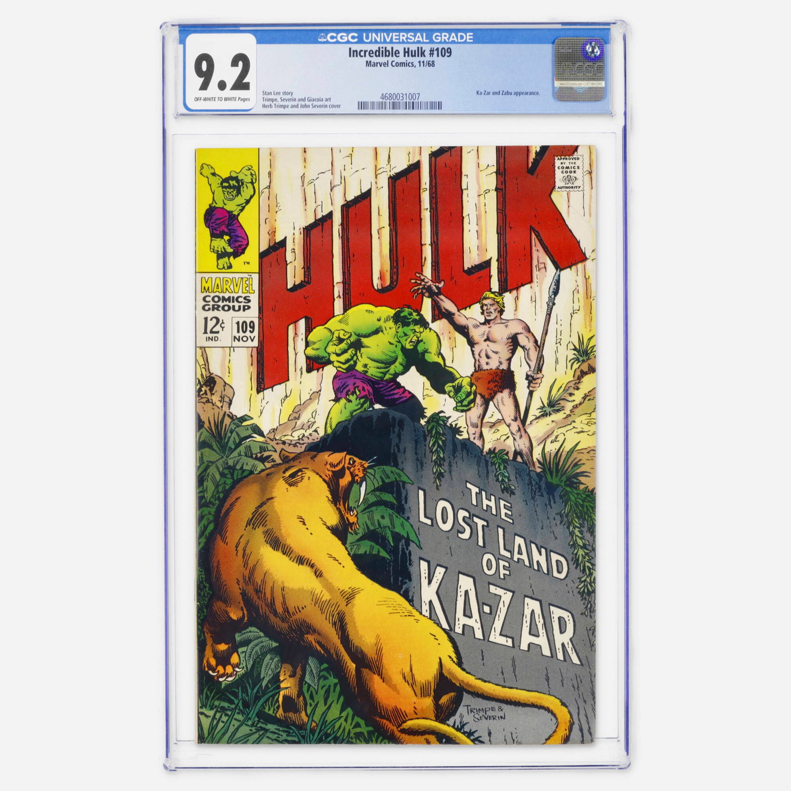 Marvel Comics Incredible Hulk #109 CGC 9.2 (1 of 2)