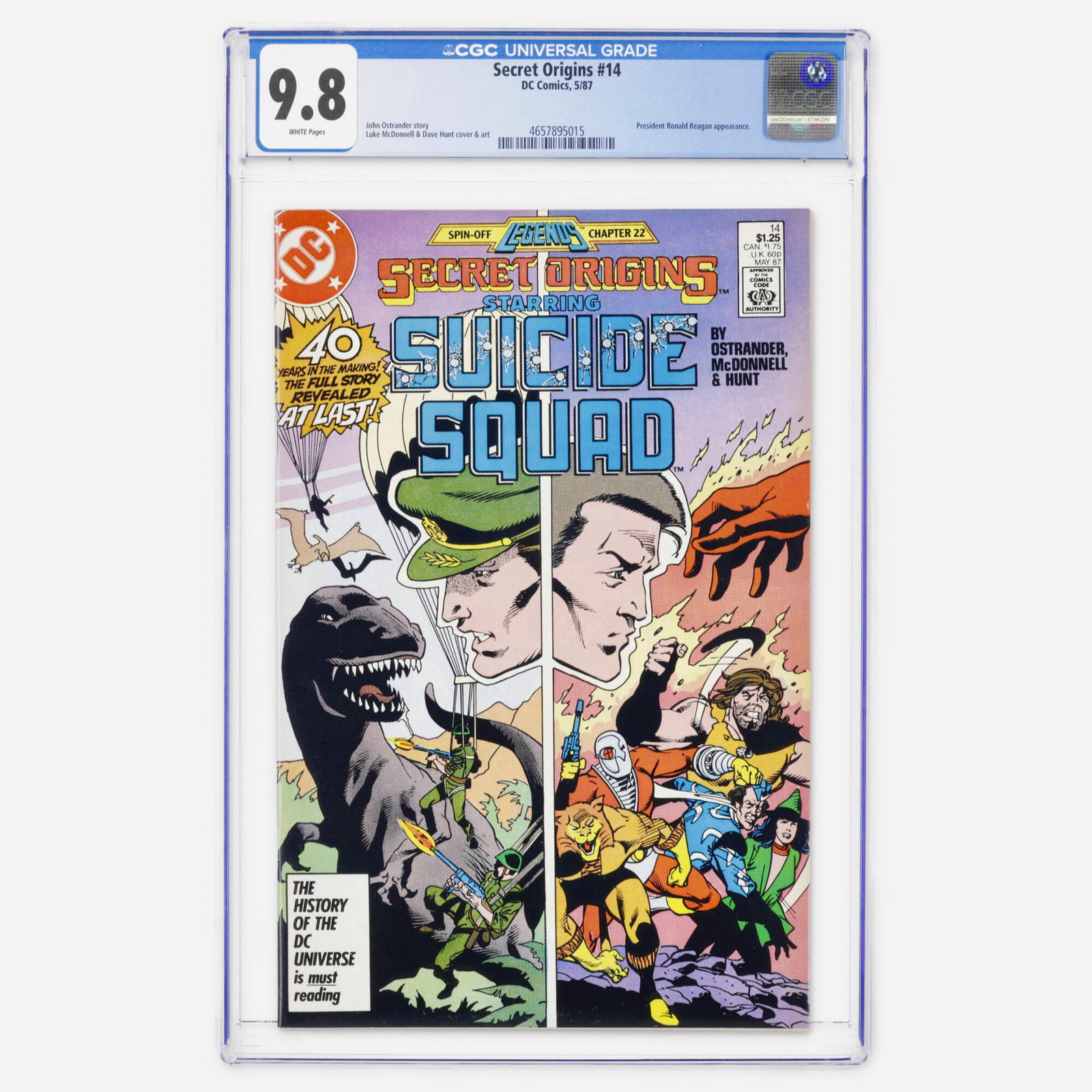 DC Comics Secret Origins #14 CGC 9.8: DC Comics Secret Origins #14 CGC 9.8 USA, 1987 A Modern Age DC history book featuring a unique appearance by President Ronald Reagan. This copy represents a significant find, achieving the highest-kno