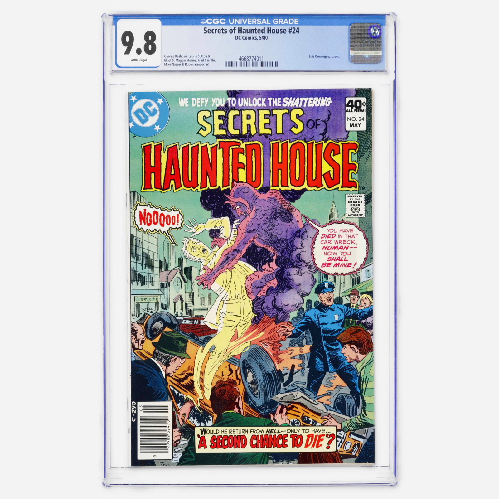 DC Comics Secrets of Haunted House #24 CGC 9.8: DC Comics Secrets of Haunted House #24 CGC 9.8 USA, 1980 This Bronze Age horror anthology features a cover by Luis Dominguez and stories by Elliot S. Maggin. This copy represents a significant find, a