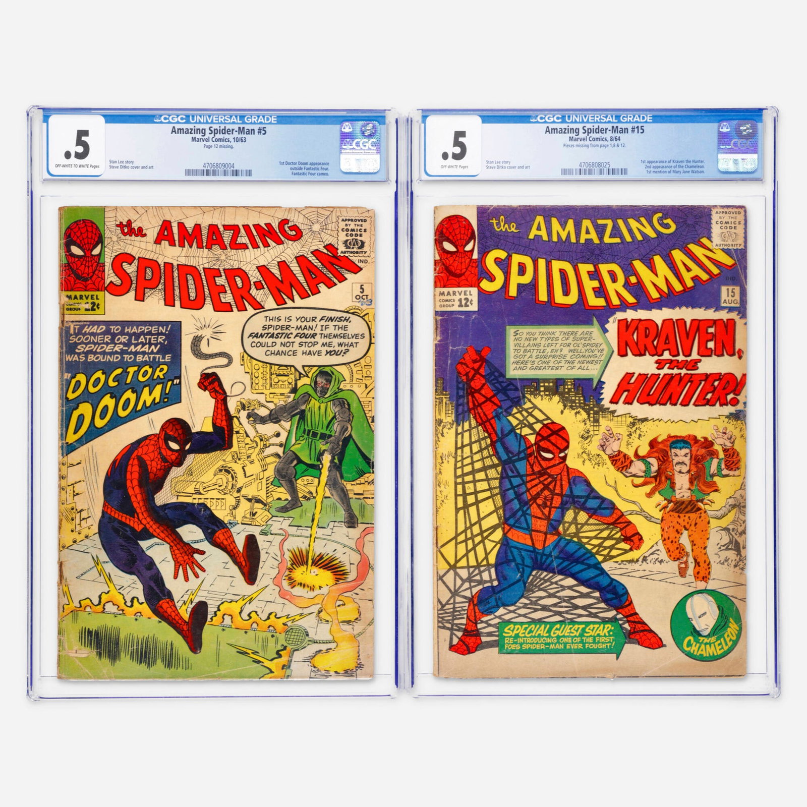 2 Marvel Comics Amazing Spider-Man #5 and #15 CGC 0.5 Group (1 of 2)