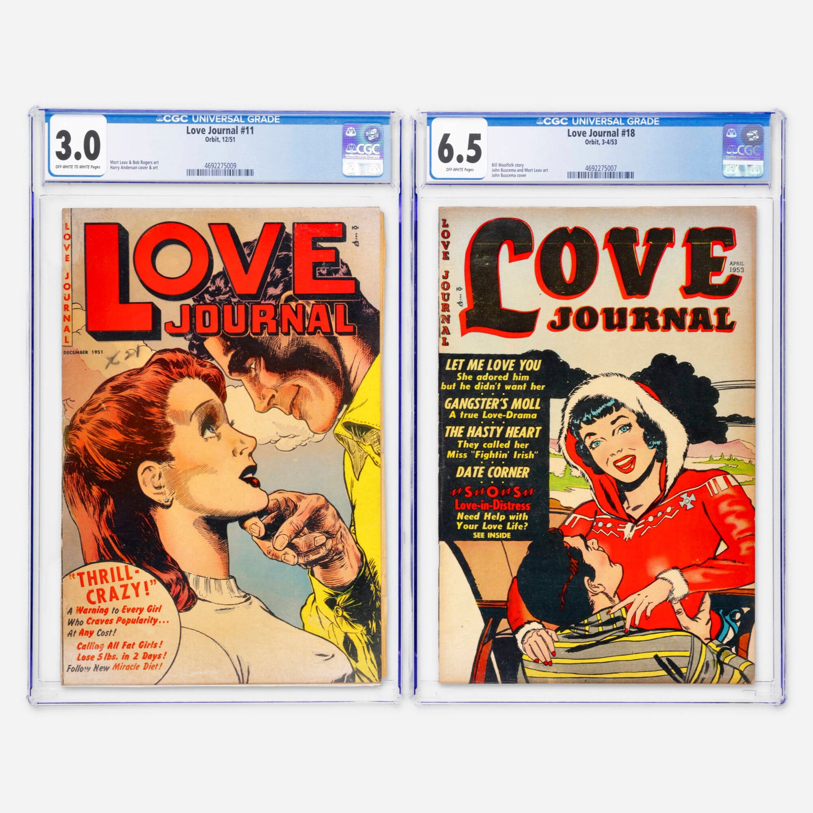 2 Orbit Love Journal #11 and #18 CGC Group (1 of 2)
