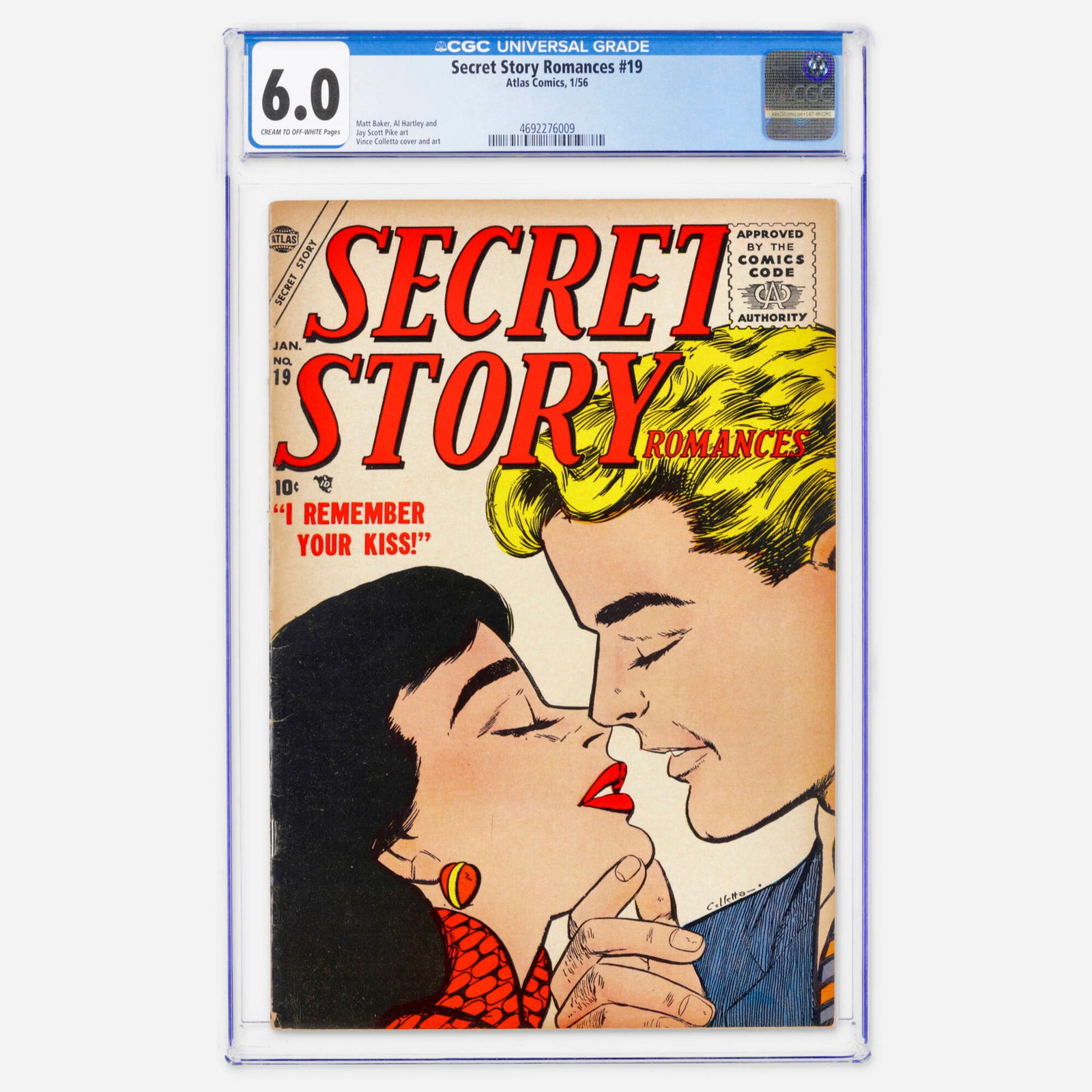 Atlas Comics Secret Story Romances #19 CGC 6.0: Atlas Comics Secret Story Romances #19 CGC 6.0 USA, 1956 A mid-century Silver Age romance title featuring a cover and art by Vince Colletta. The issue is packed with talent, including interior work by