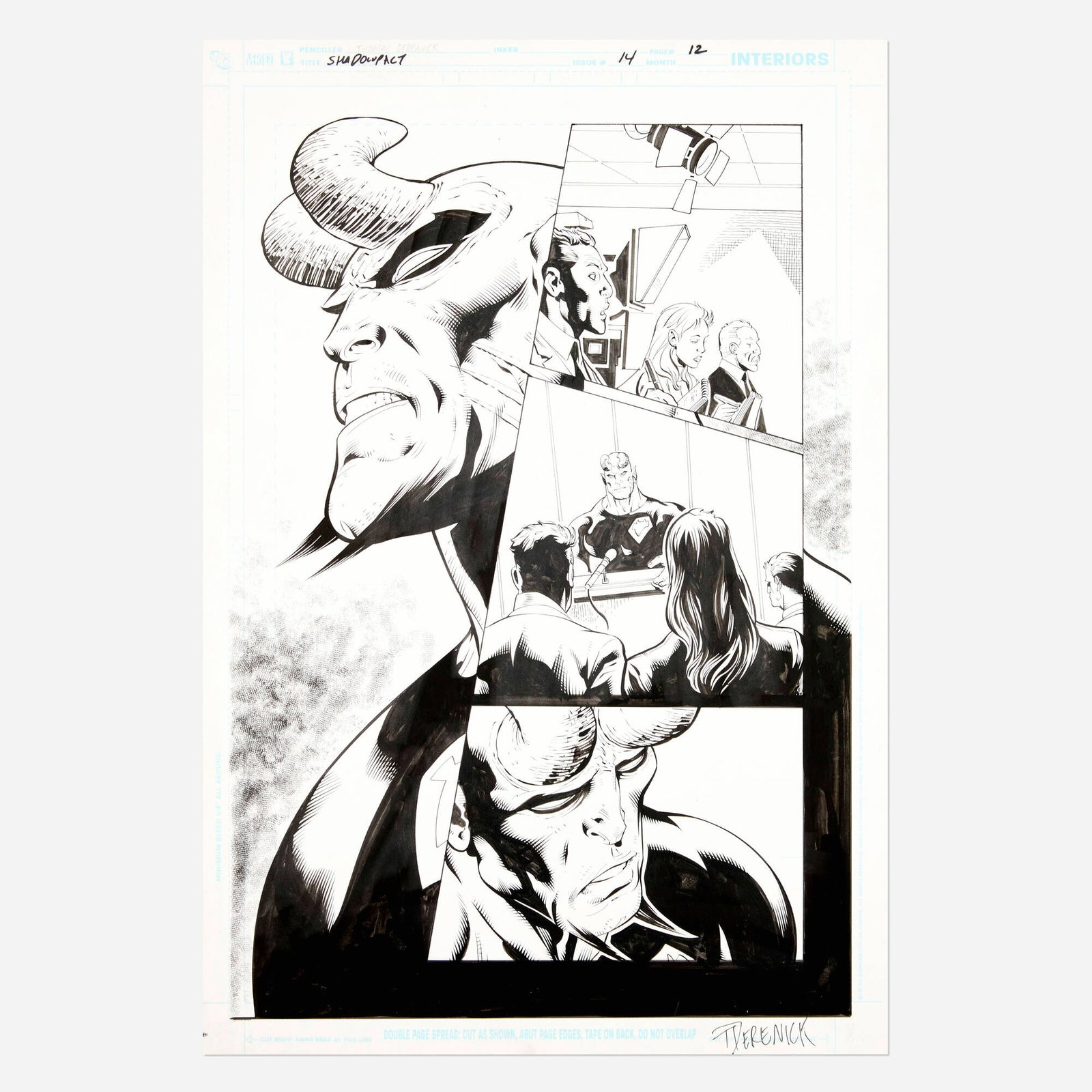 Tom Derenick and Wayne Faucher, Shadowpact #14 Story Page 12 Original Art (DC Comics, 2007): Tom Derenick and Wayne Faucher Shadowpact #14 Story Page 12 Original Art (DC Comics, 2007) pencil and ink on Bristol board 17 h x 11 w in (43 x 28 cm) Condition Notes: Art is in overall very good