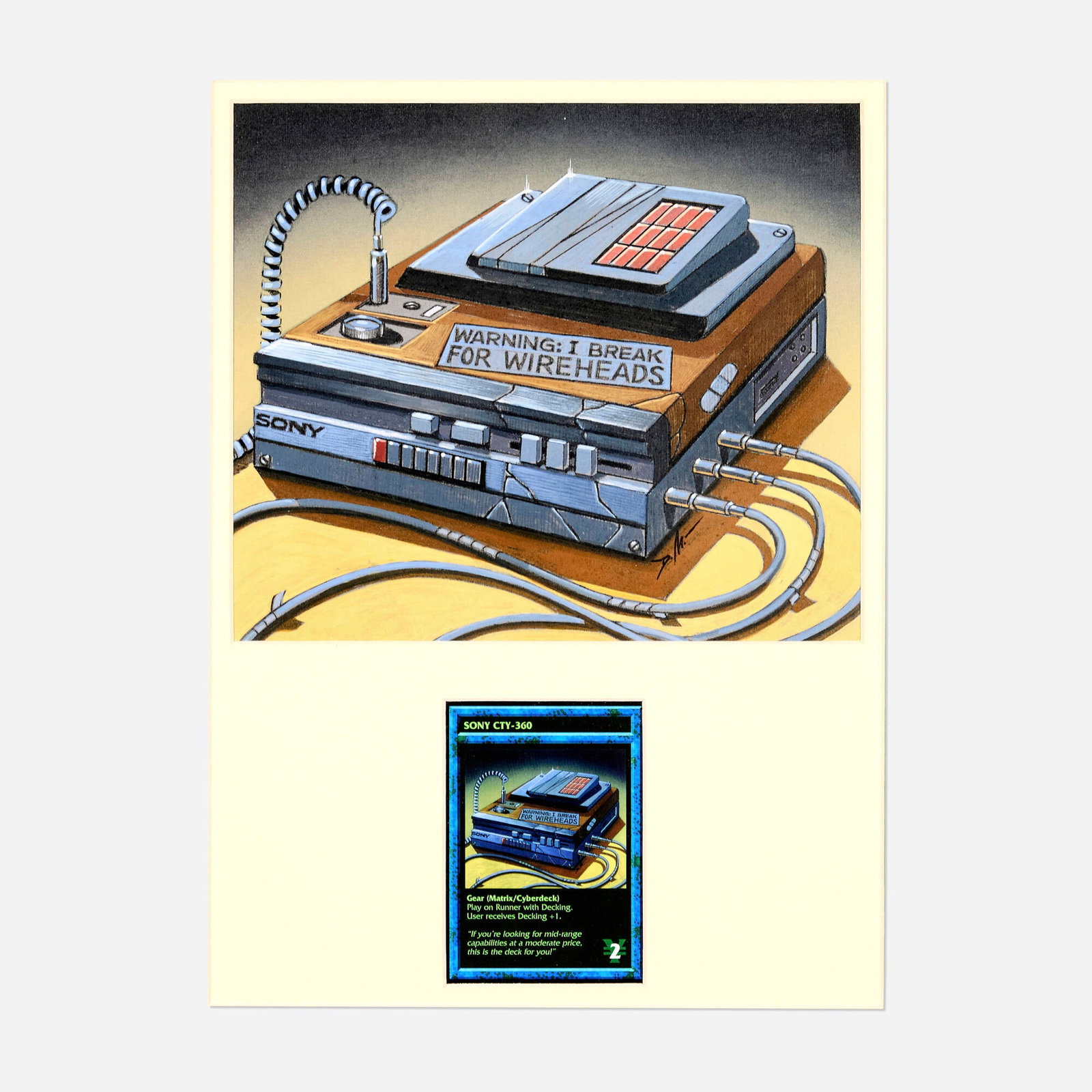 Shadowrun 'Sony CTY-360' Card Original Art: Shadowrun 'Sony CTY-360' Card Original Art mixed media 6.25 h x 7.5 w in (16 x 19 cm) Condition Notes: Some wear along corners and edges of matte. Art is in overall very good condition