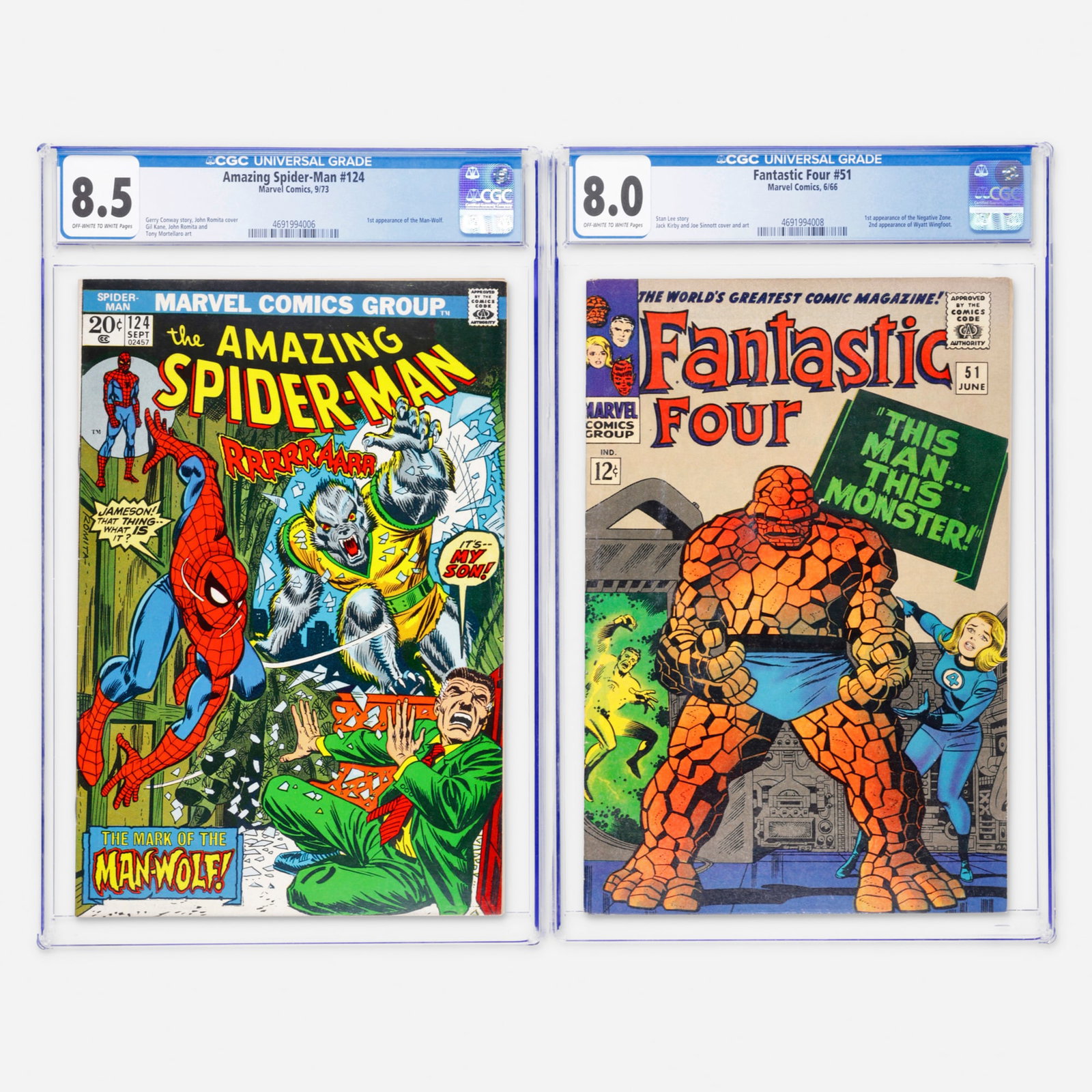 2 Marvel Comics Amazing Spider-Man #124 and Fantastic Four #51 CGC Group (1 of 2)
