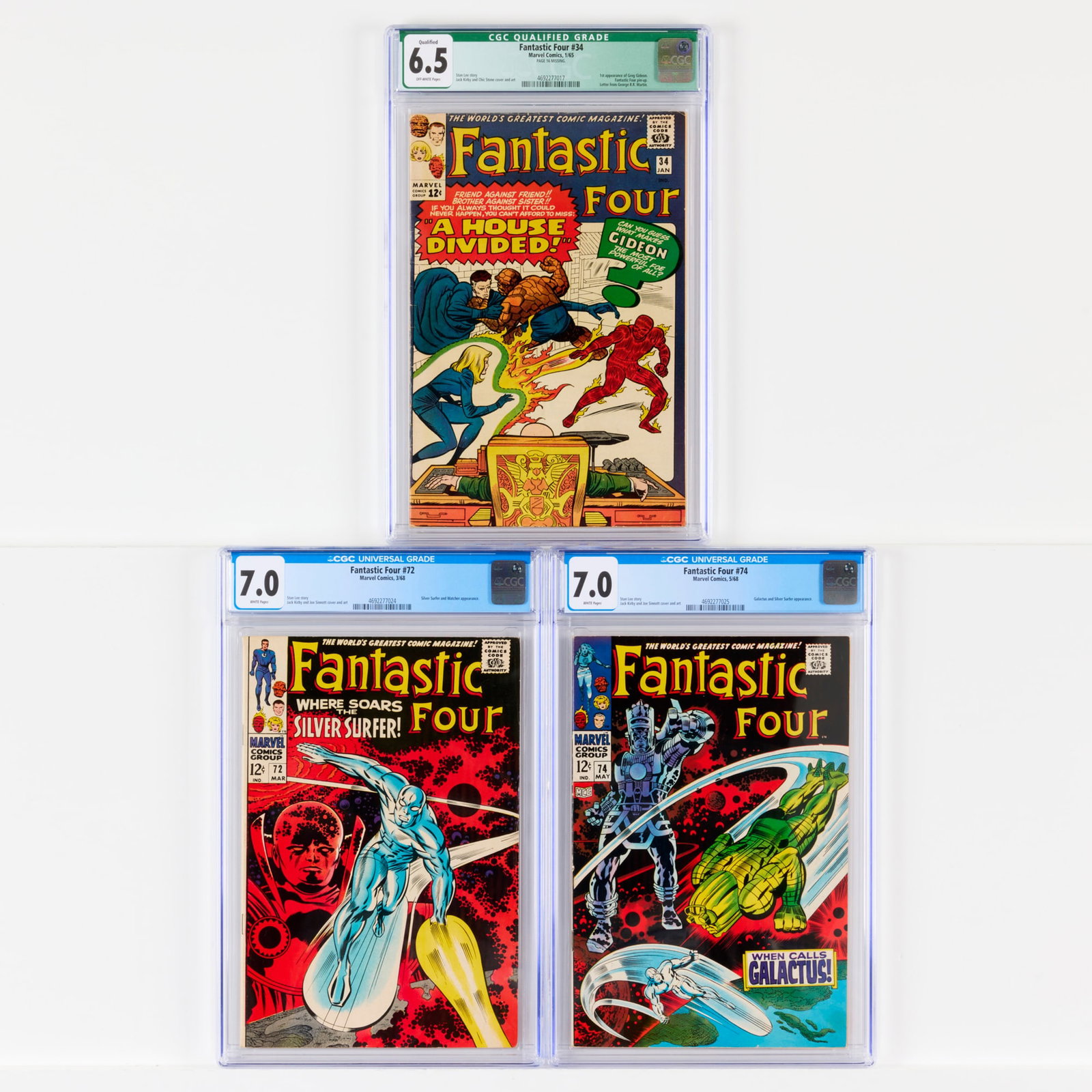 3 Marvel Comics Fantastic Four #34, #72 and #74 CGC Group (1 of 2)