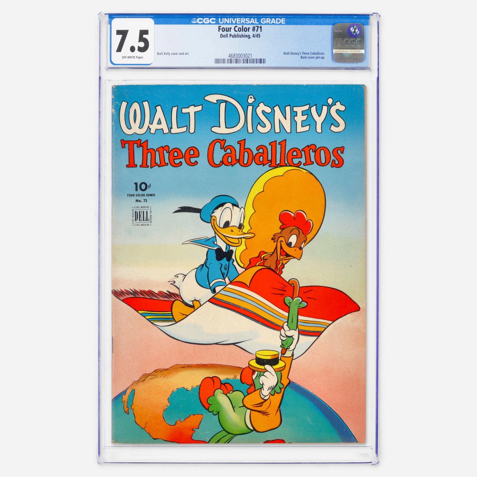 Dell Publishing Four Color #71 CGC 7.5: Dell Publishing Four Color #71 CGC 7.5 USA, 1945 This Golden Age Disney classic features Walt Disney's Three Caballeros. The entire book, including the cover and a back cover pin-up, is the work 