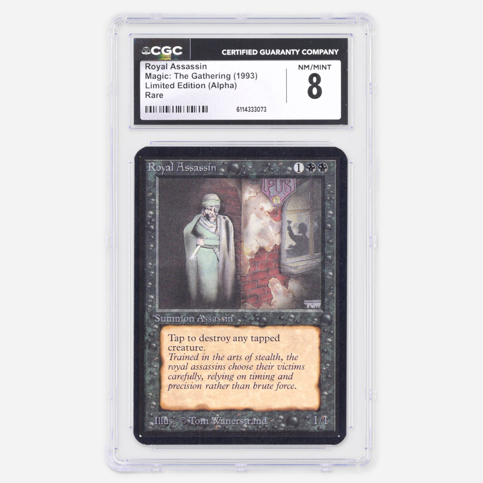 1993 Magic: The Gathering Alpha Limited Edition Royal Assassin Rare Trading Card CGC 8: 1993 Magic: The Gathering Alpha Limited Edition Royal Assassin Rare Trading Card CGC 8 USA 1993 CGC#: 6114333073 Population: 6 In 8, 10 Higher