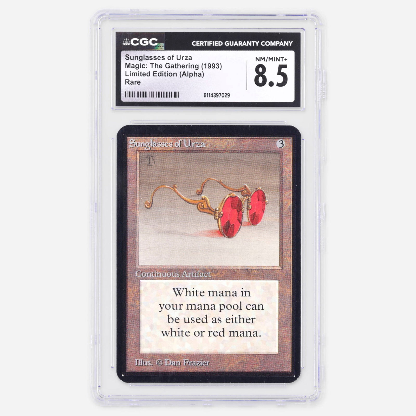 1993 Magic: The Gathering Alpha Limited Edition Sunglasses of Urza Rare Trading Card CGC 8.5: 1993 Magic: The Gathering Alpha Limited Edition Sunglasses of Urza Rare Trading Card CGC 8.5 USA 1993 CGC#: 6114397029 Population: 8 In 8.5, 5 Higher