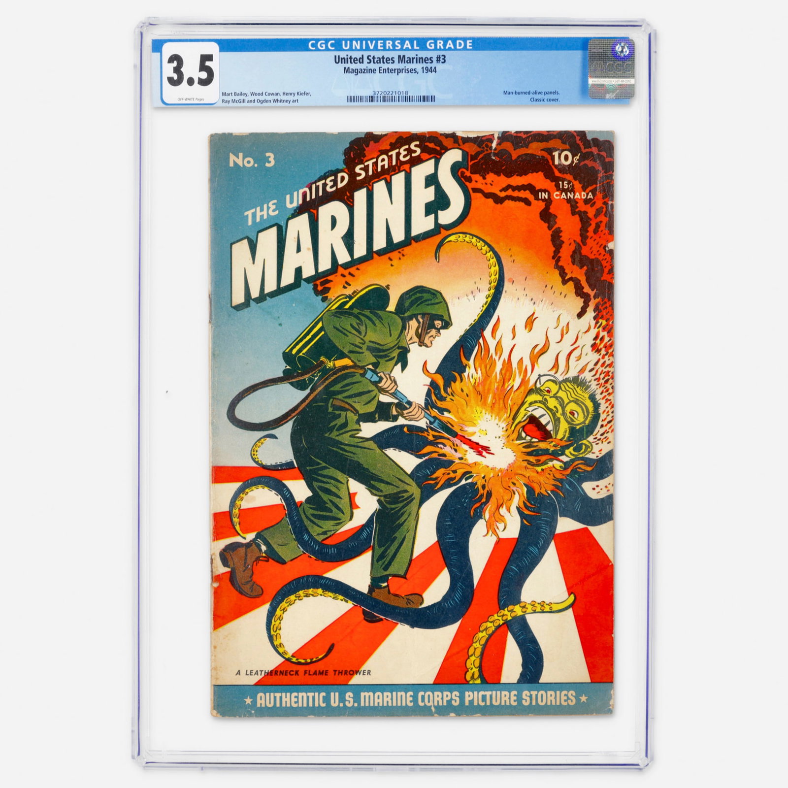Magazine Enterprises United States Marines #3 CGC 3.5: Magazine Enterprises United States Marines #3 CGC 3.5 USA 1944 This wartime Golden Age issue is renowned for its classic cover and interior art by Creig Flessel. The book is also notable for featuring