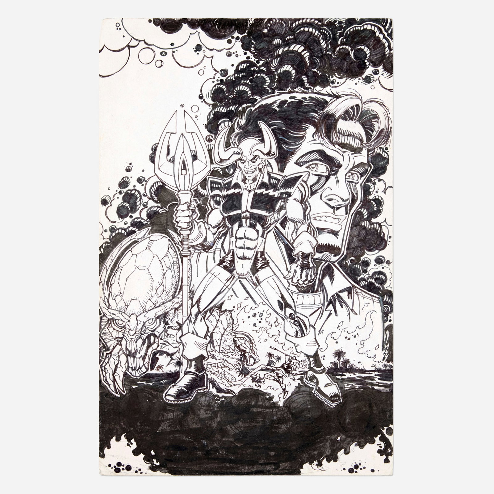 Paris Cullins, Blue Devil Pin-Up Original Art: Paris Cullins Blue Devil Pin-Up Original Art pencil and ink on Bristol board 17 h x 11 w in (43 x 28 cm) Condition Notes: Some wear along corners and edges. Art is in overall good t