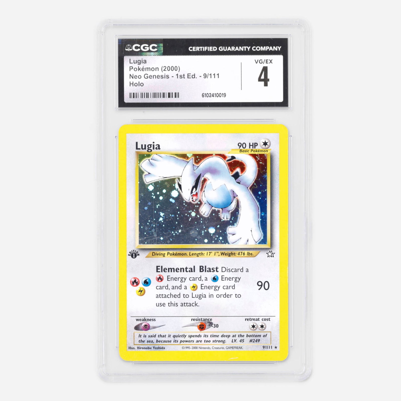 2000 Pokemon Neo Genesis 1st Edition 9/111 Lugia Holo Trading Card CGC 4: 2000 Pokemon Neo Genesis 1st Edition 9/111 Lugia Holo Trading Card CGC 4 USA, 2000 CGC#: 6102410019 Population: 28 In 4, 1130 Higher
